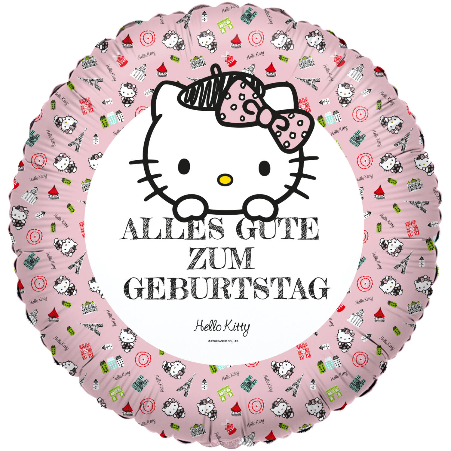 Foil balloon - Hello Kitty - Paris - HAPPY BIRTHDAY (German) - 45 cm