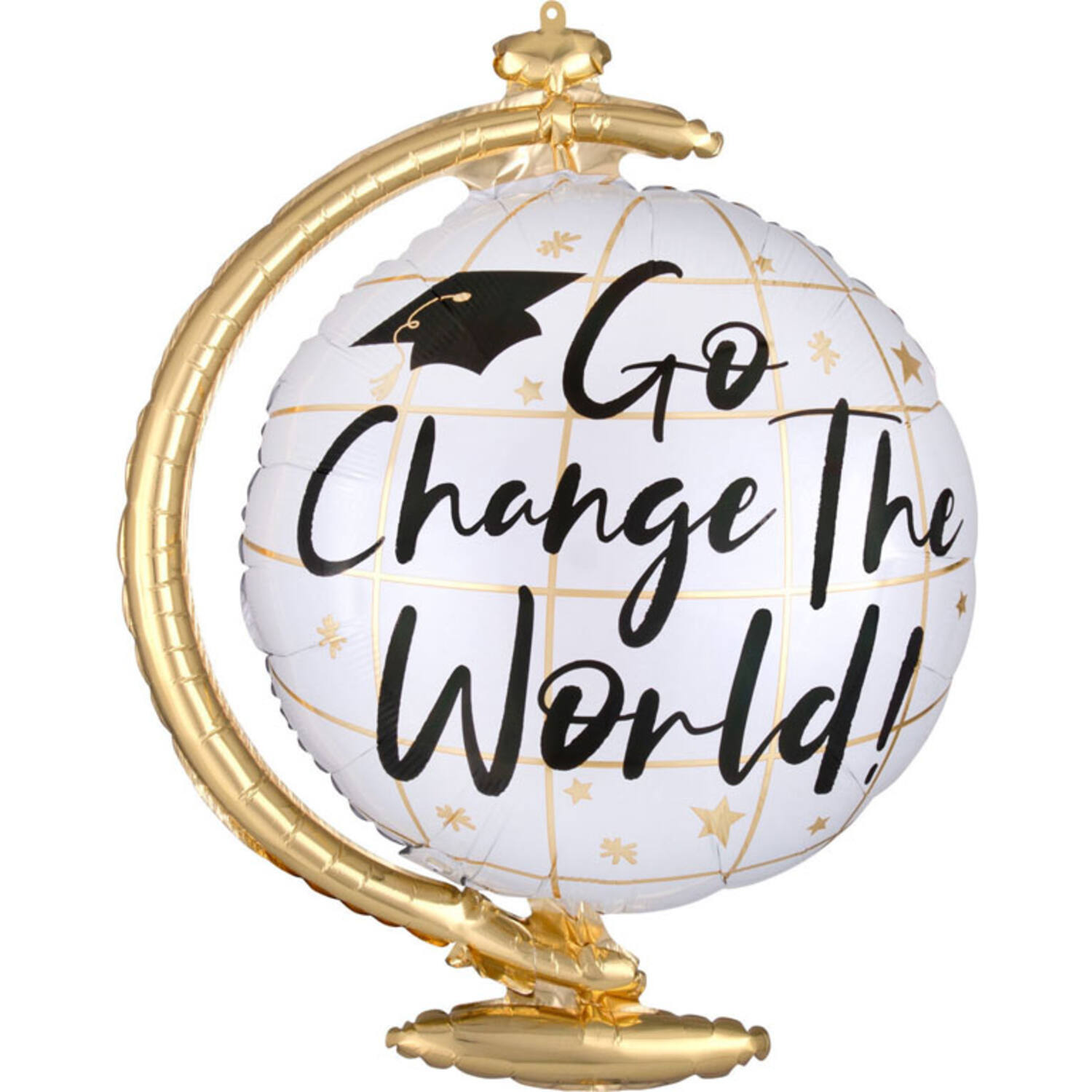 Foil Balloon - Shape - Globe with stand - "Go Change The World!"