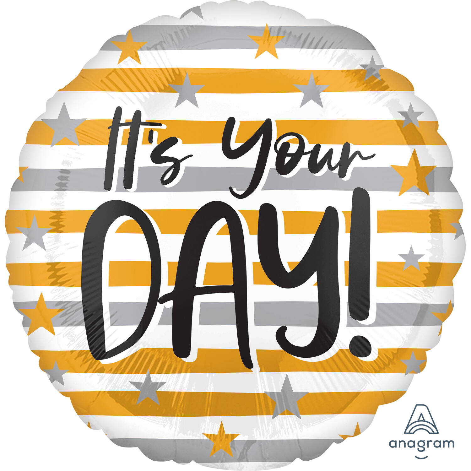 Foil balloon - "It's Your DAY!" Gold/Silver Striped - 45 cm