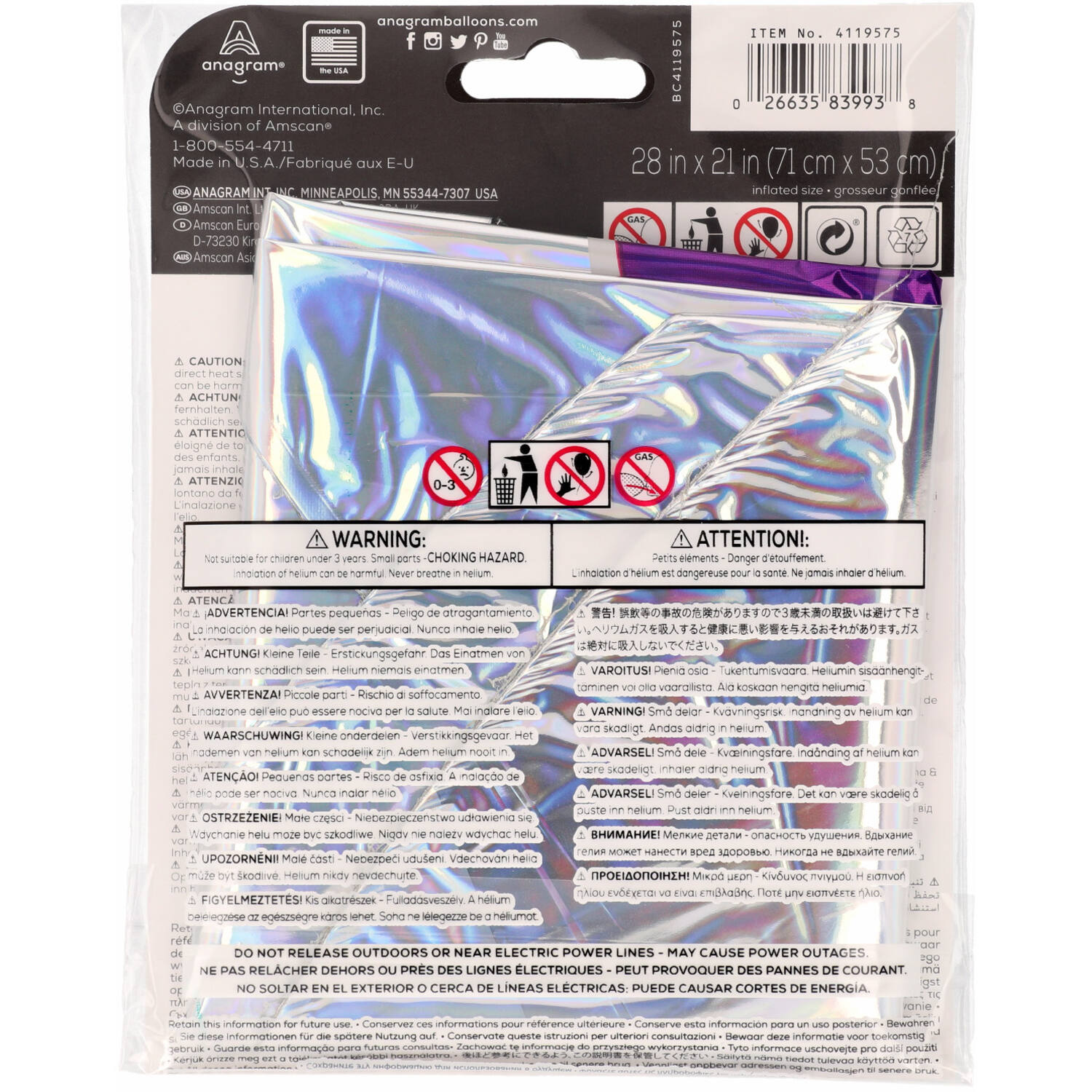 Foil Balloon - Shape - Alien in Spaceship - Holographic - 71 x 53 cm