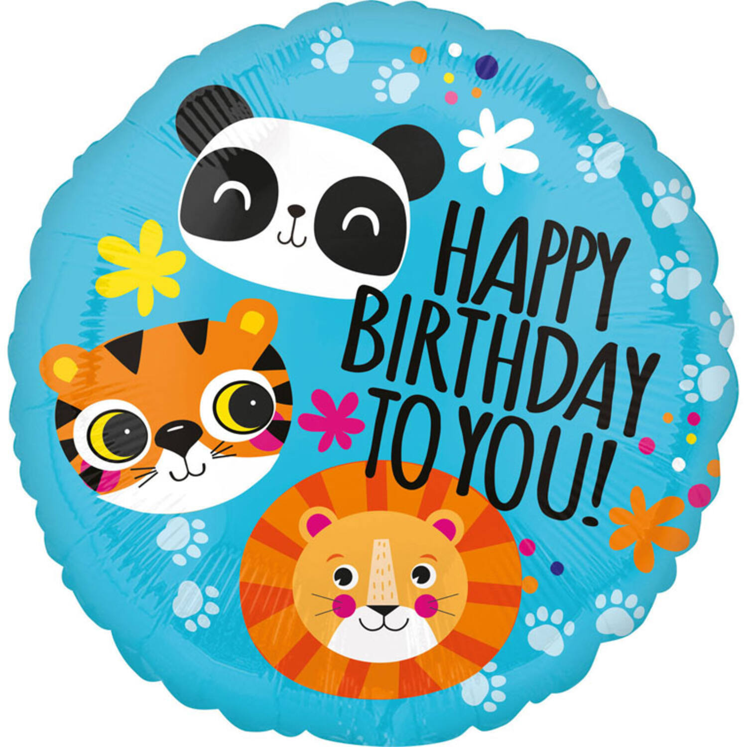 Standard Lion Tiger and Panda Happy Birthday Foil Balloon S40 Packaged