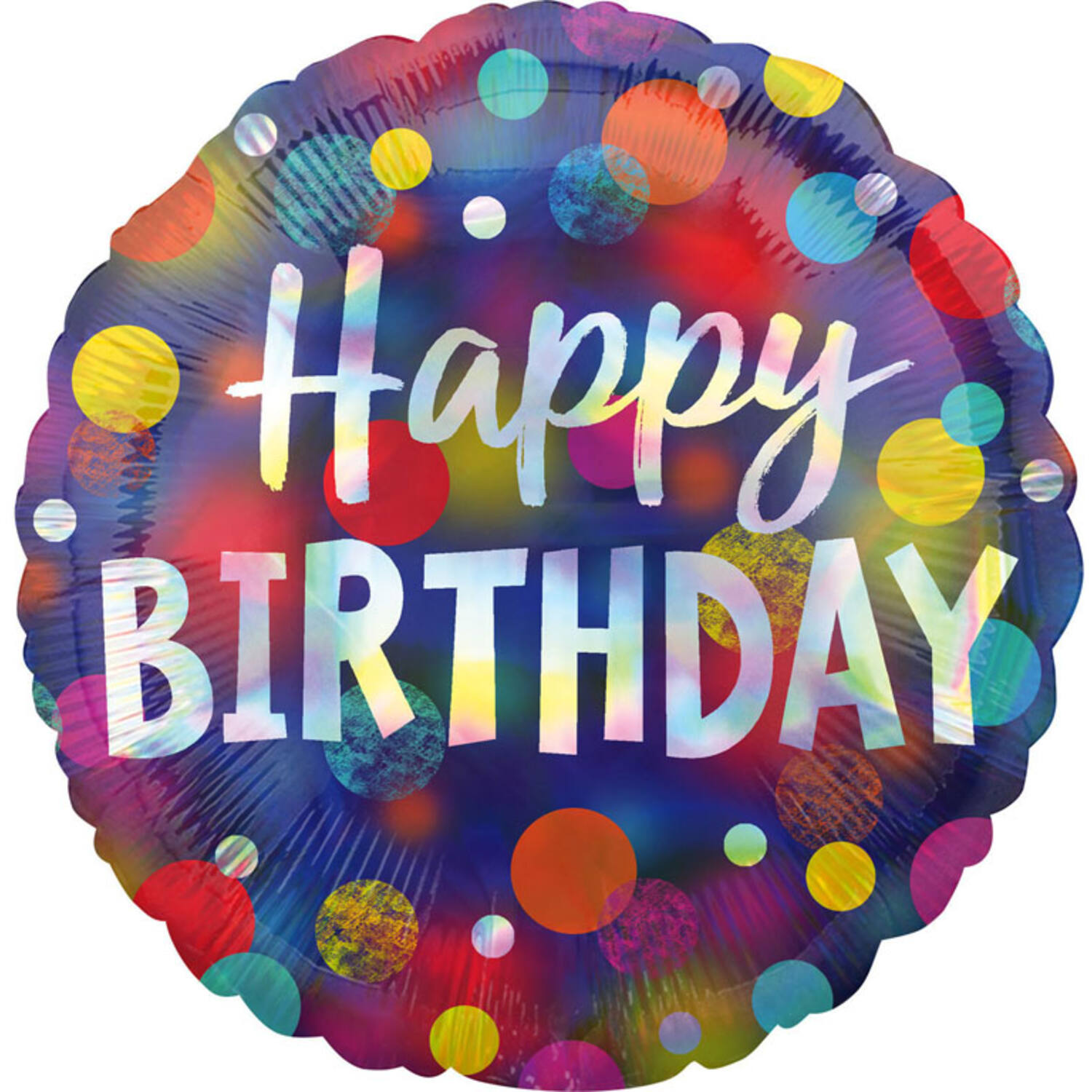 Foil Balloon - "Happy BIRTHDAY" - Holographic Iridescent Dots - Blue - 45 cm