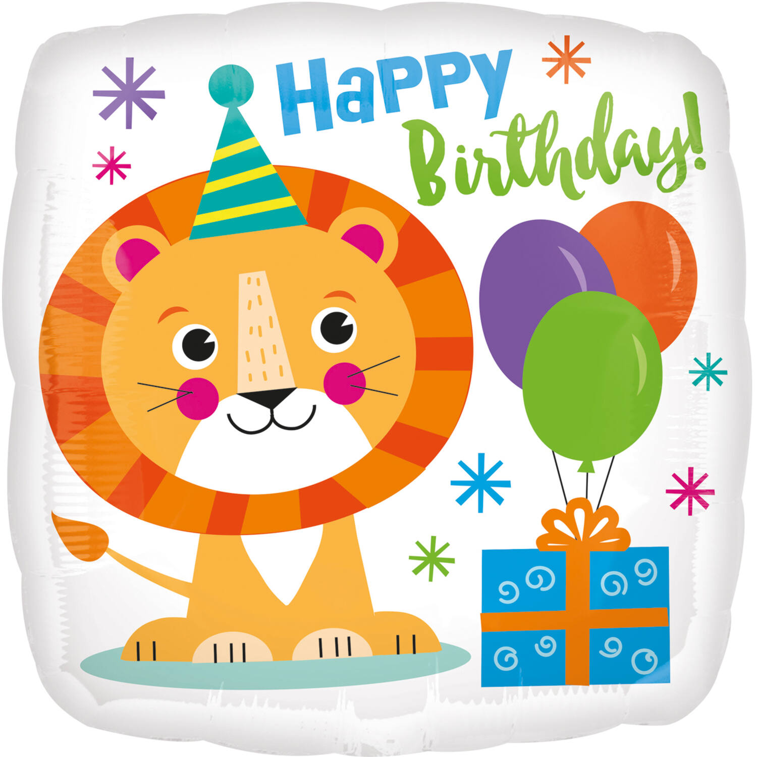 Foil Balloon - Shape - Square - "Happy Birthday!" - Little Lion - 45 cm