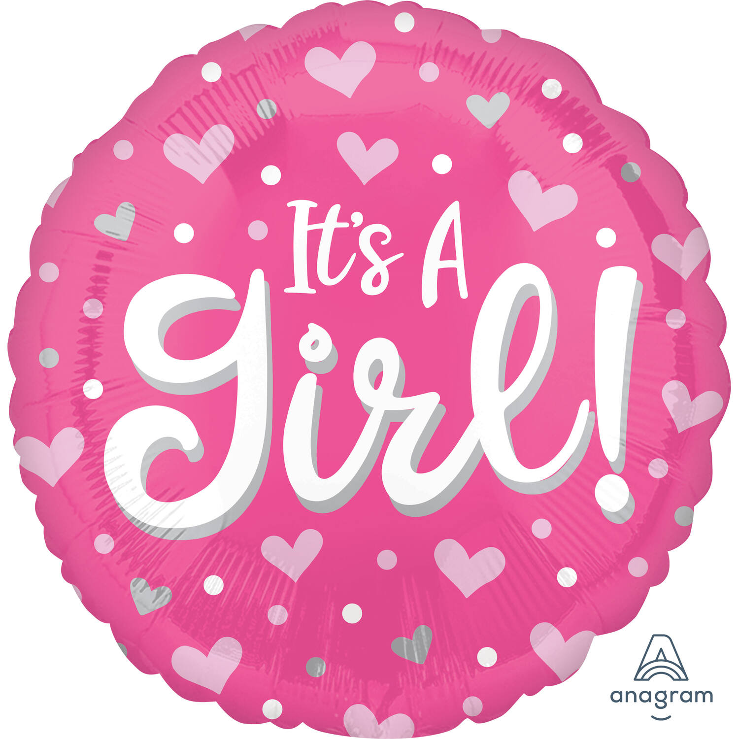 Foil Balloon - "It's A Girl!" - Hearts Dots - Pink - 45 cm