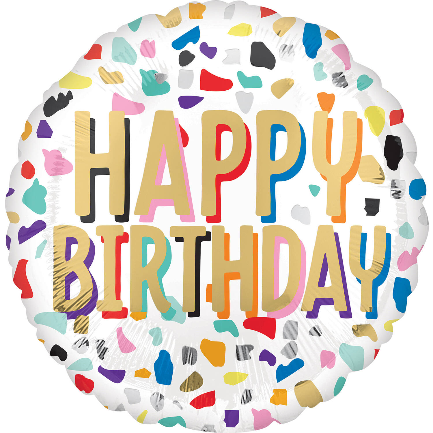 Foil Balloon – "HAPPY BIRTHDAY" – White with Confetti – 45 cm
