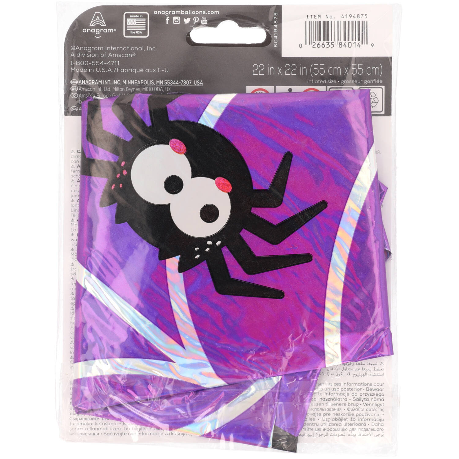 Foil Balloon - Shape - Spider Web - Purple and Iridescent
