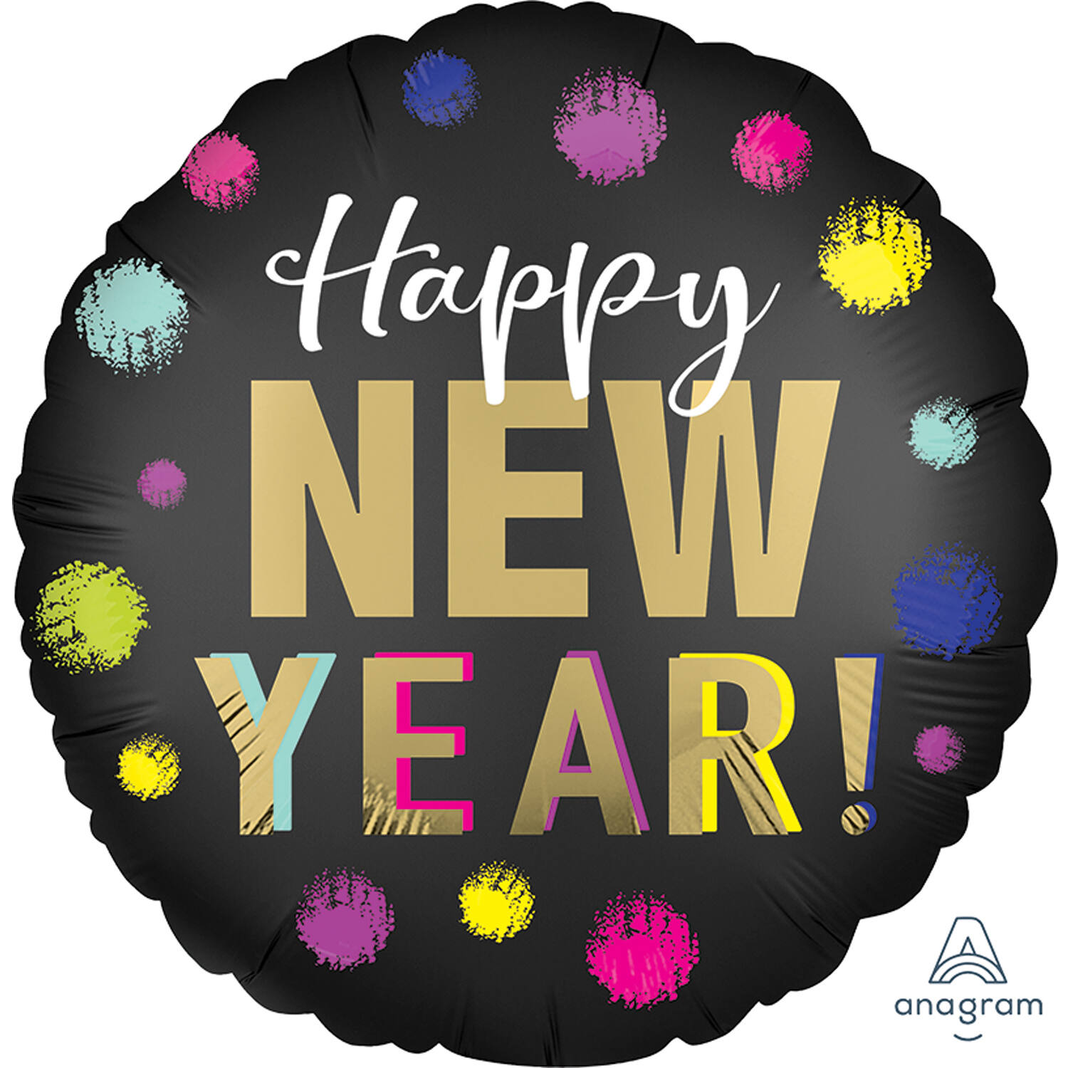 Foil Balloon - "Happy NEW YEAR!" - Satin Dotted - 45 cm