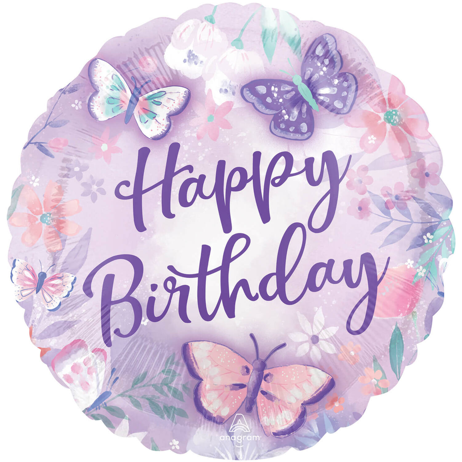Foil Balloon - "Happy Birthday" - Flutter - Lilac - 45 cm