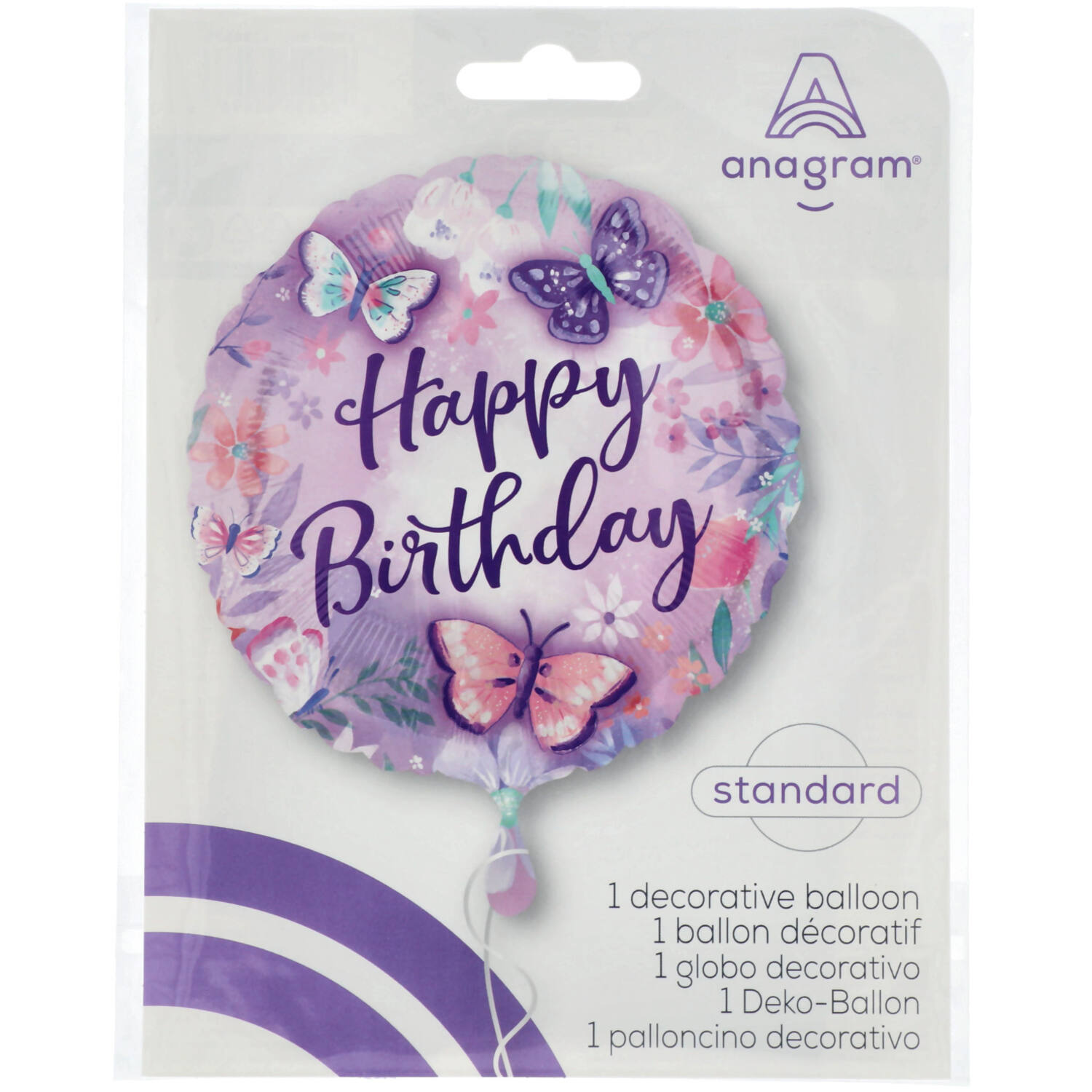 Foil Balloon - "Happy Birthday" - Flutter - Lilac - 45 cm