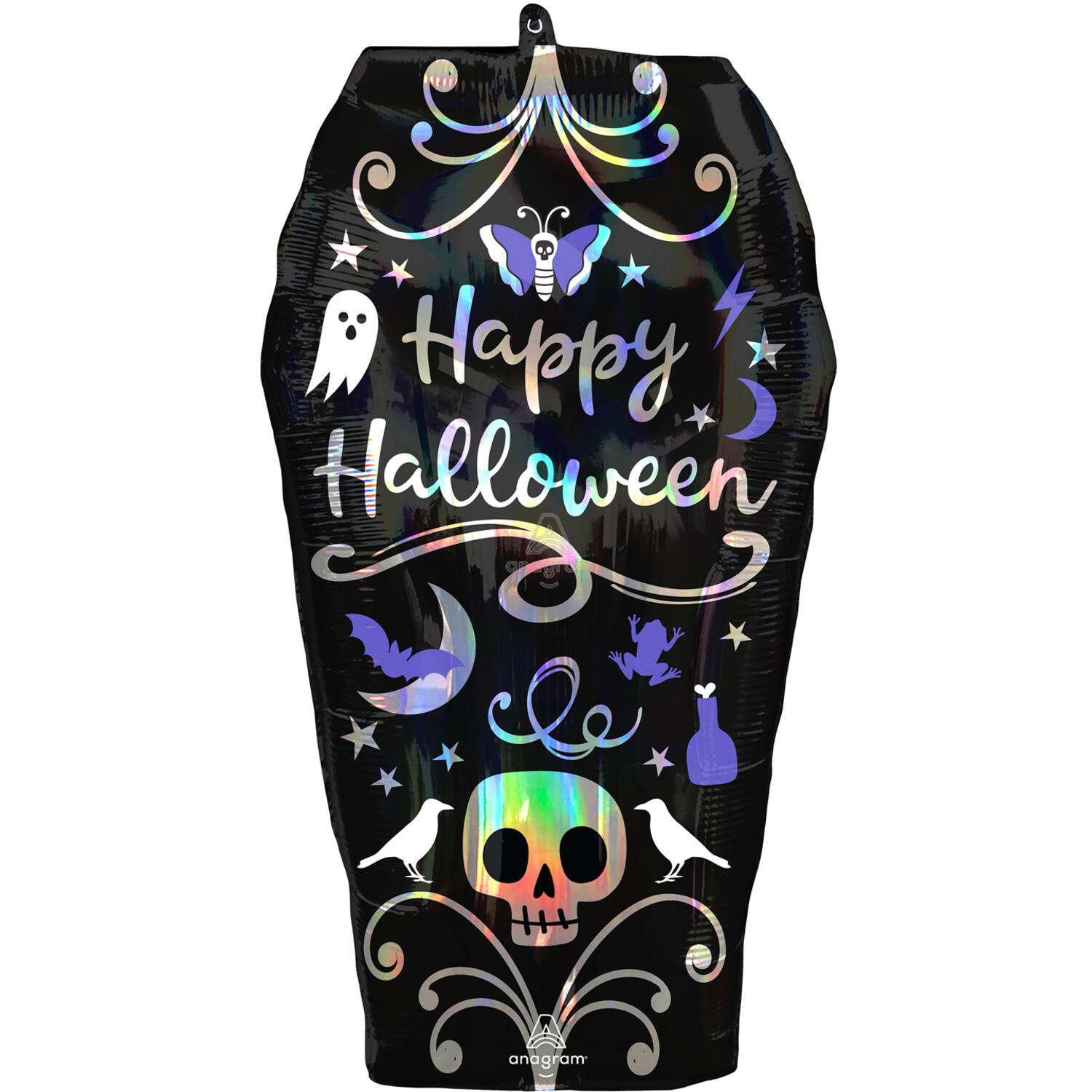 Foil Balloon - Shape - Coffin - Black and Iridescent - 38 x 68 cm