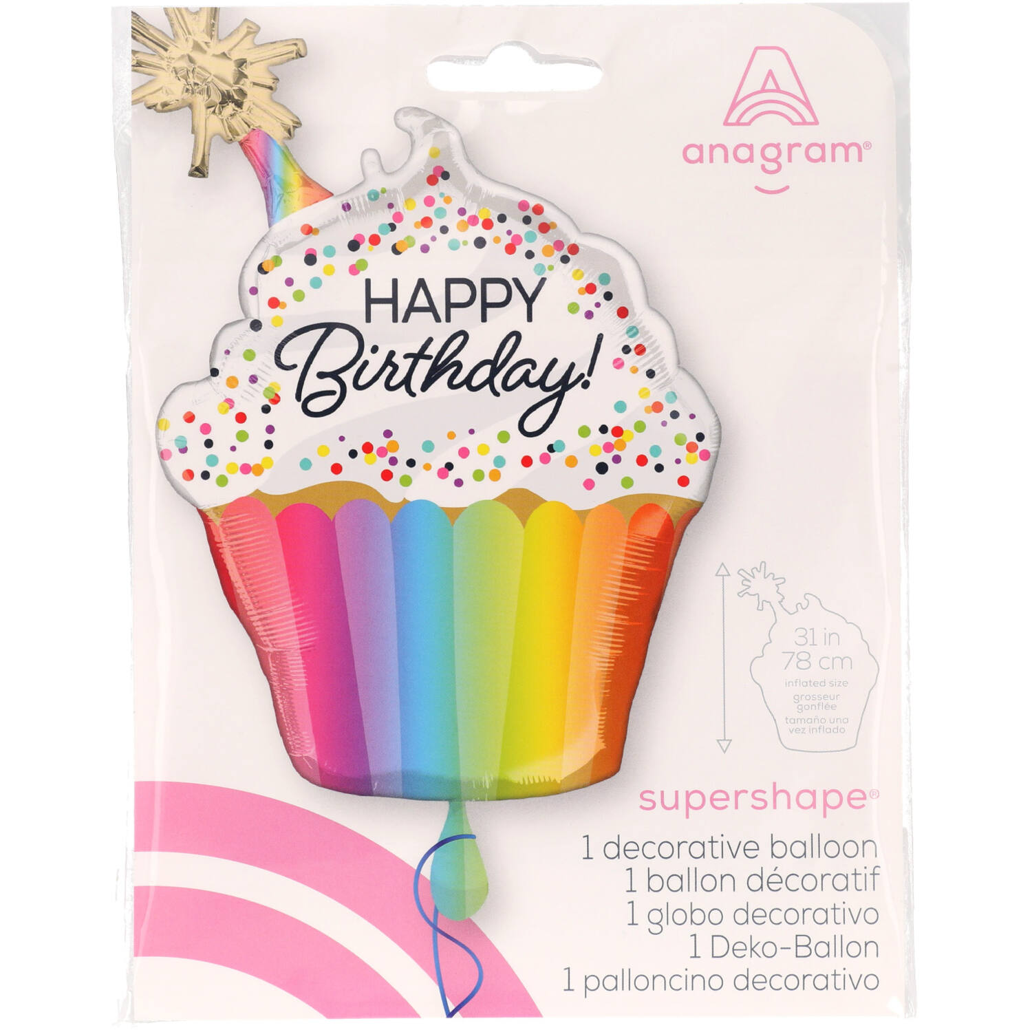 Foil Balloon - Shape - Cupcake - "HAPPY Birthday!" - Sprinkle