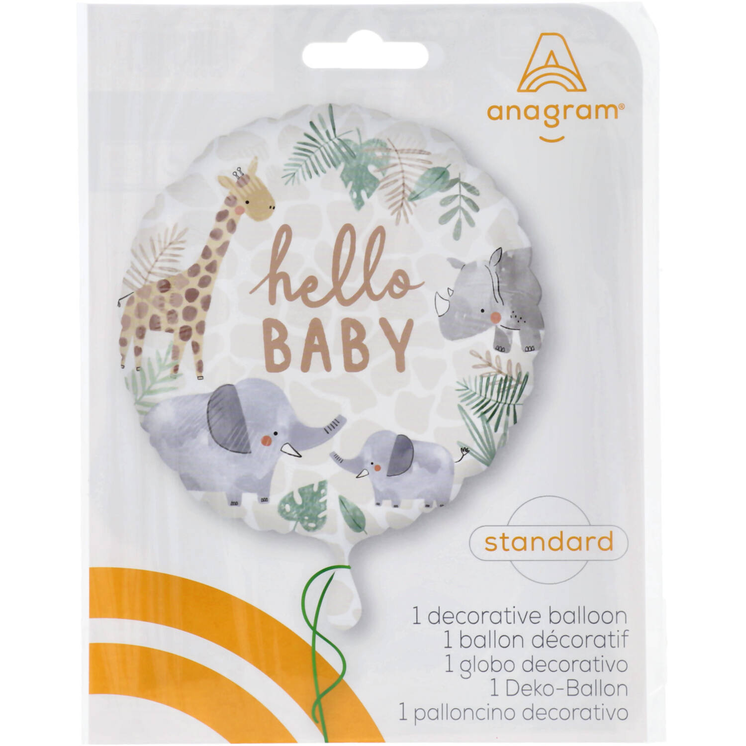 Foil Balloon - "hello BABY" - Satin Soft Jungle Baby - 45 cm