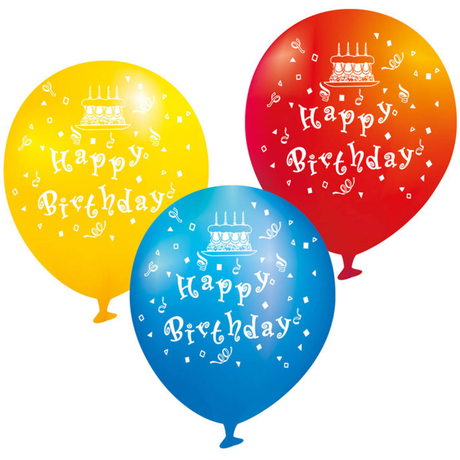 6 Latex Balloons Happy Birthday assorted 22.8 cm / 9"