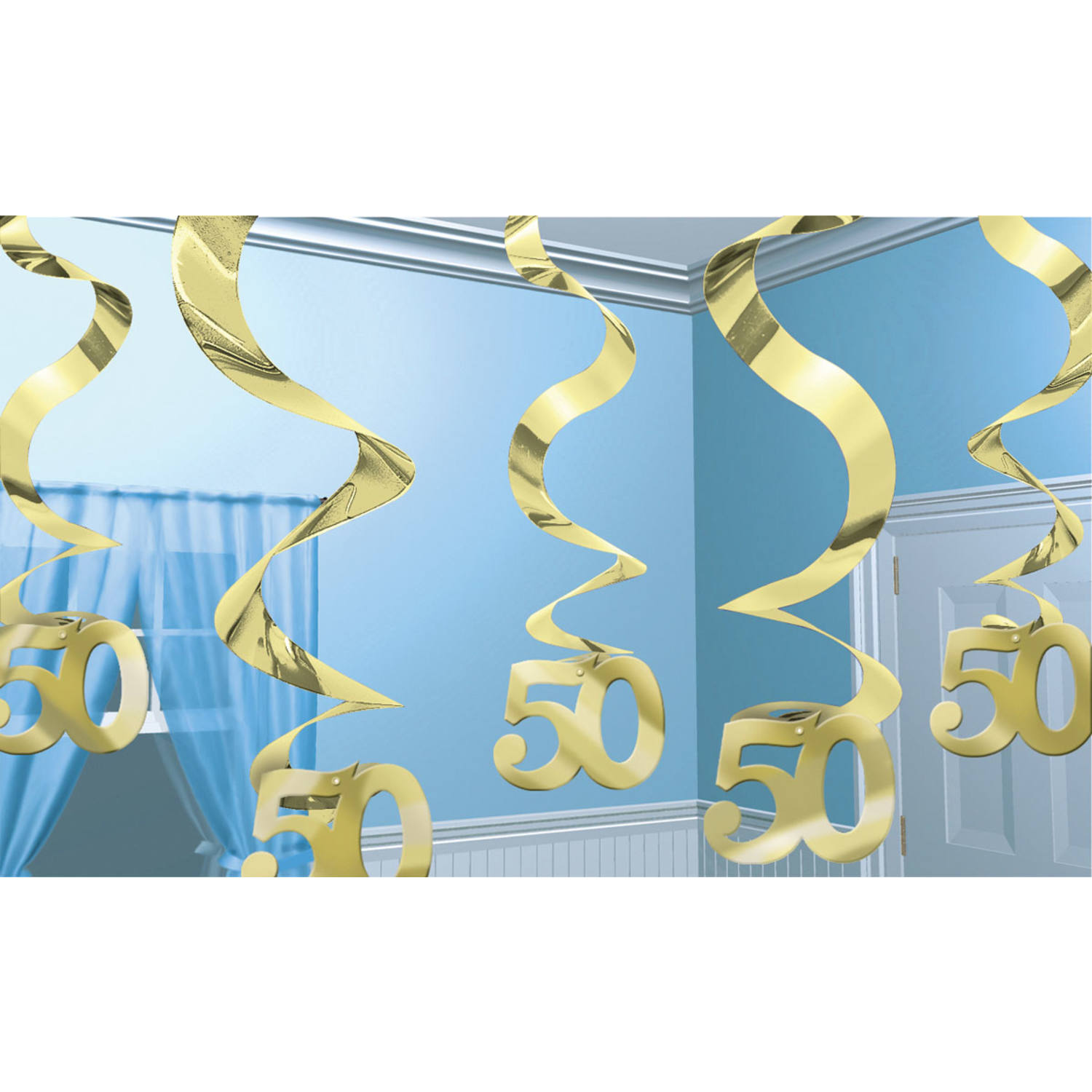 5 Swirl Decorations Gold Anniversary Foil 61 cm