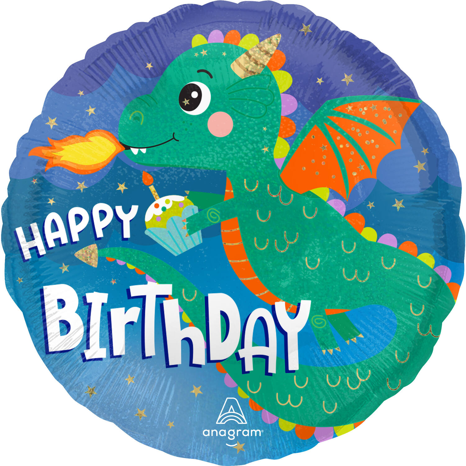 Foil Balloon - "HAPPY BIRTHDAY" - Cute Dragon - 45 cm