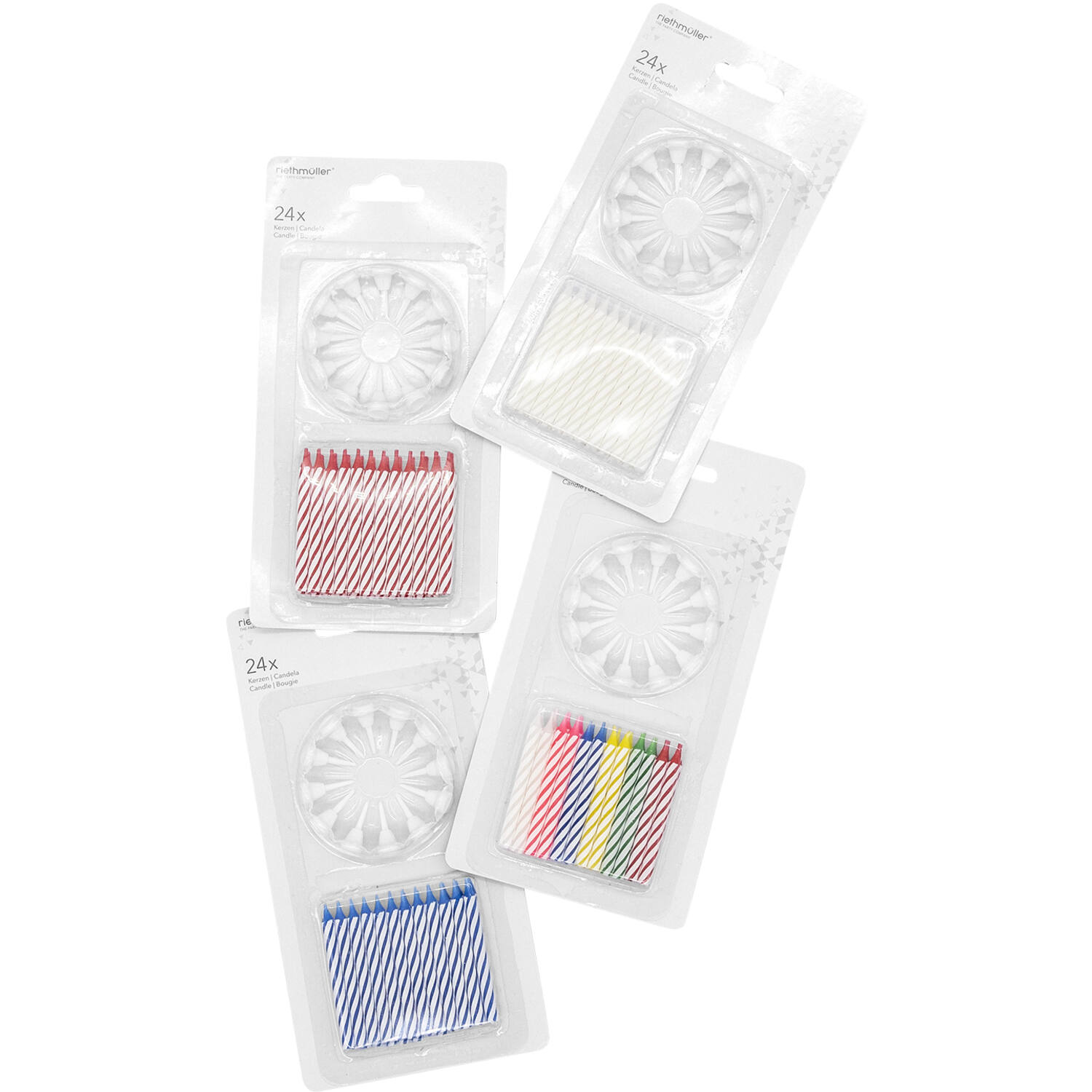 24 Spiral Candles With 12 Holders 6-Colour Assorted Height 6.3 cm