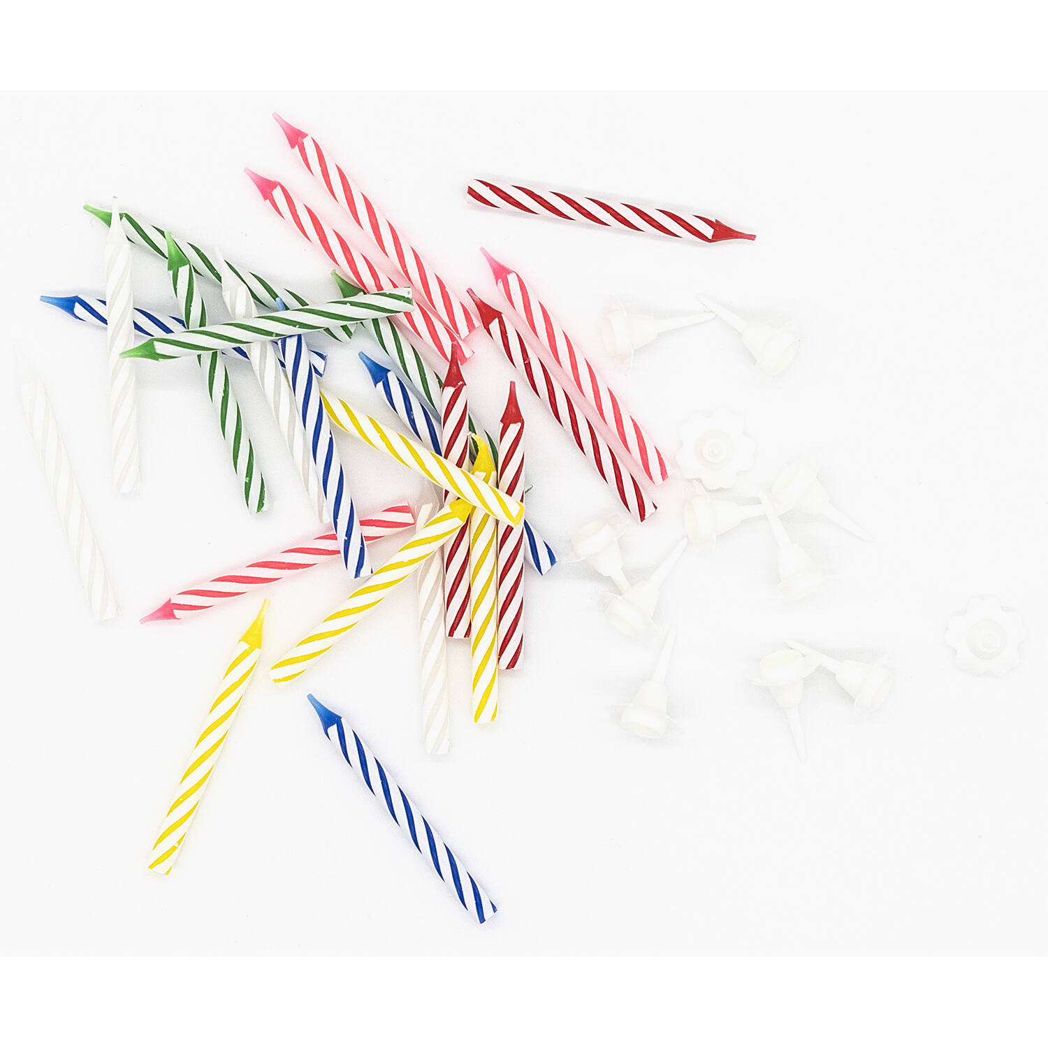 24 Spiral Candles With 12 Holders 6-Colour Assorted Height 6.3 cm