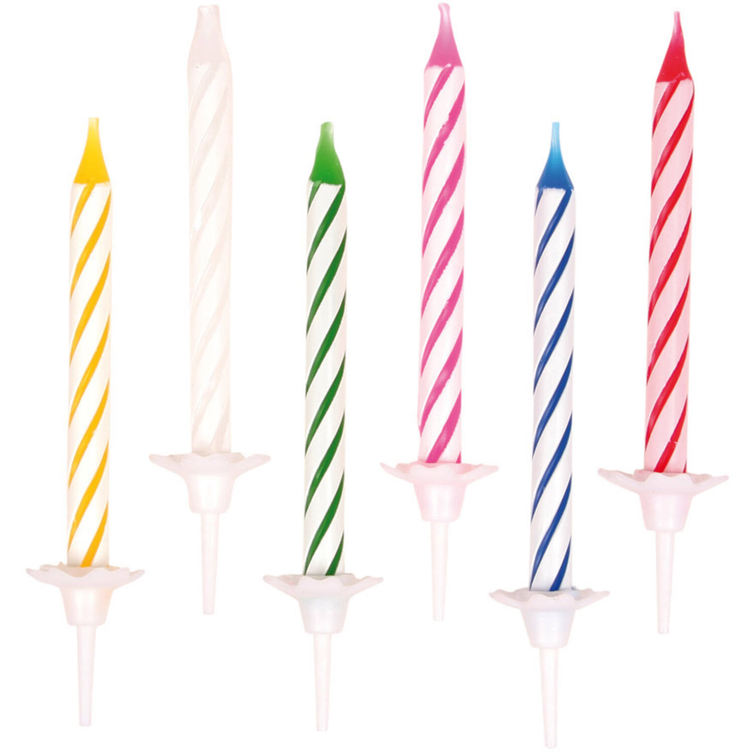 24 Spiral Candles With 12 Holders 6-Colour Assorted Height 6.3 cm