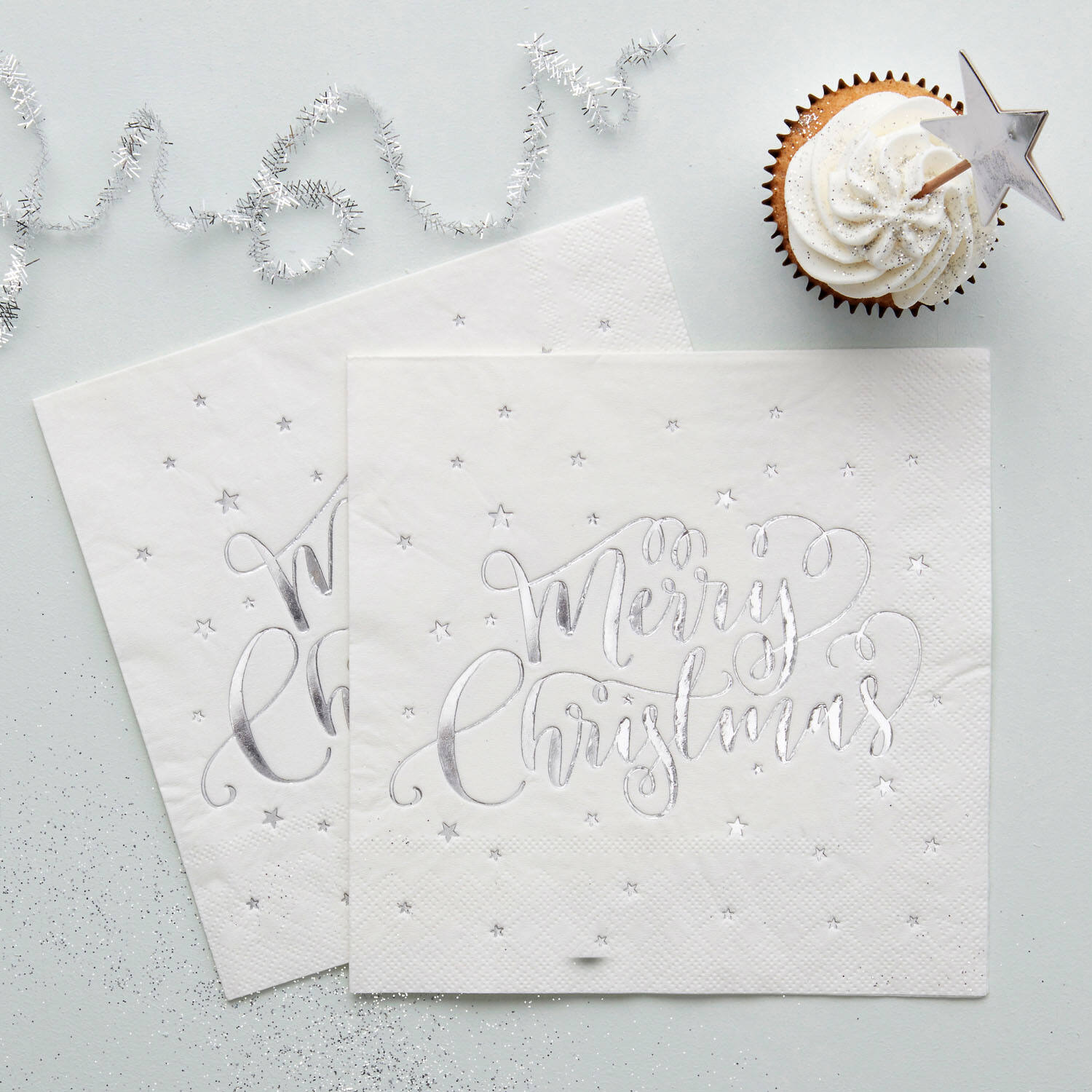 Paper Napkins - Foiled - Merry Christmas - Silver