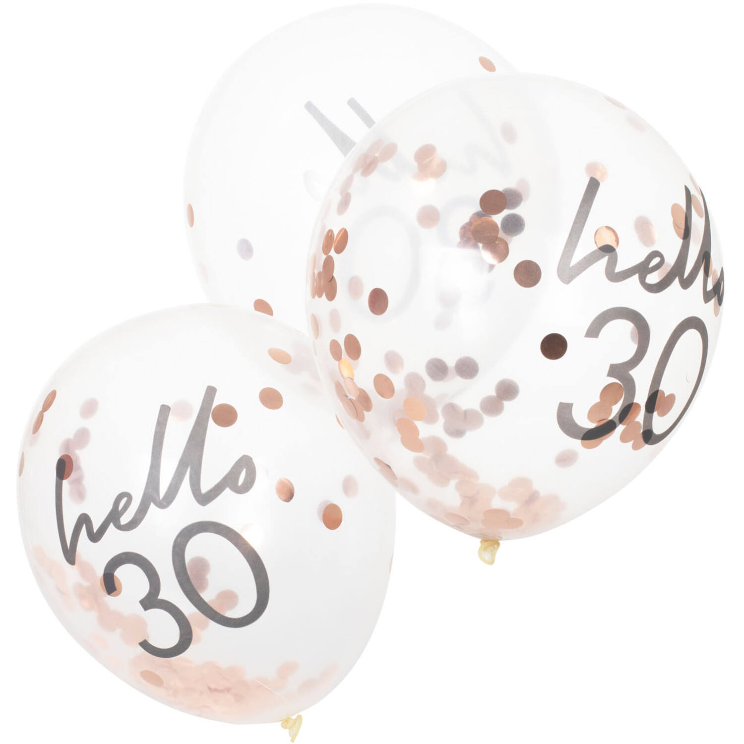 Rose Gold Confetti Filled 'Hello 30' Balloons