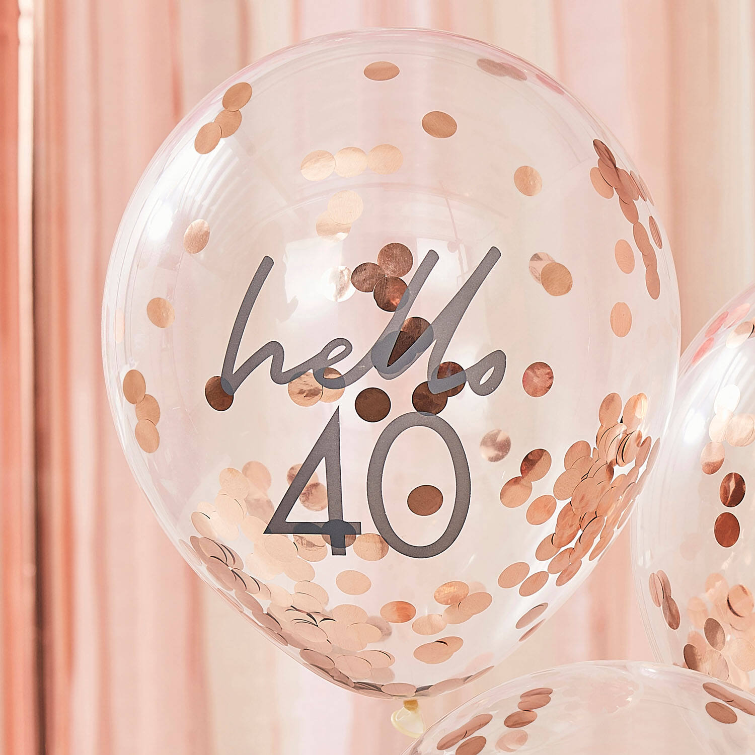Rose Gold Confetti Filled 'Hello 40' Balloons