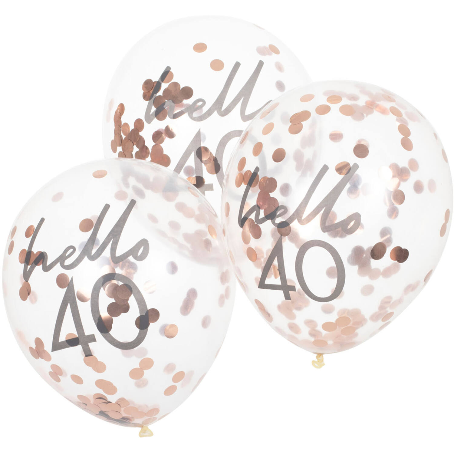 Rose Gold Confetti Filled 'Hello 40' Balloons