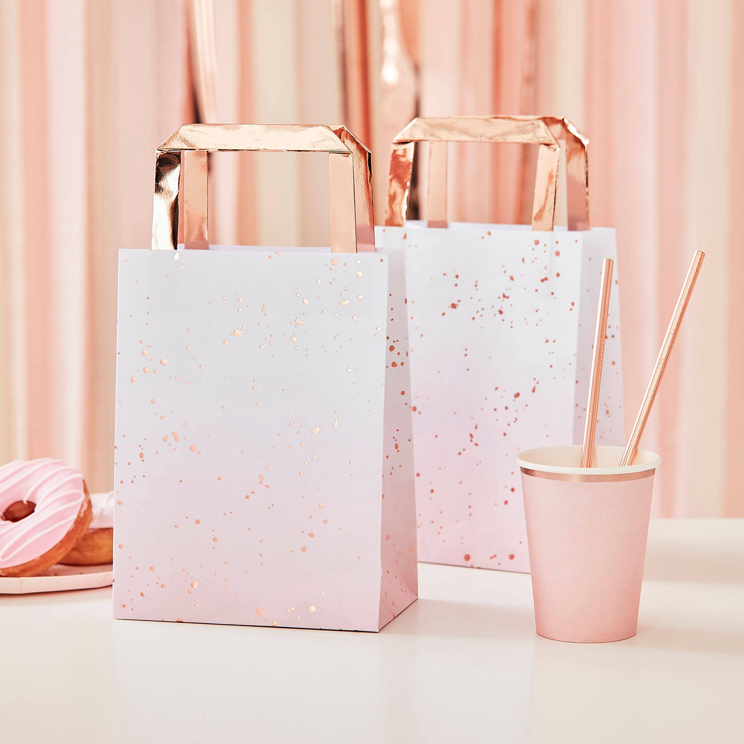 Rose Gold Foiled Pink Watercolour Party Bag