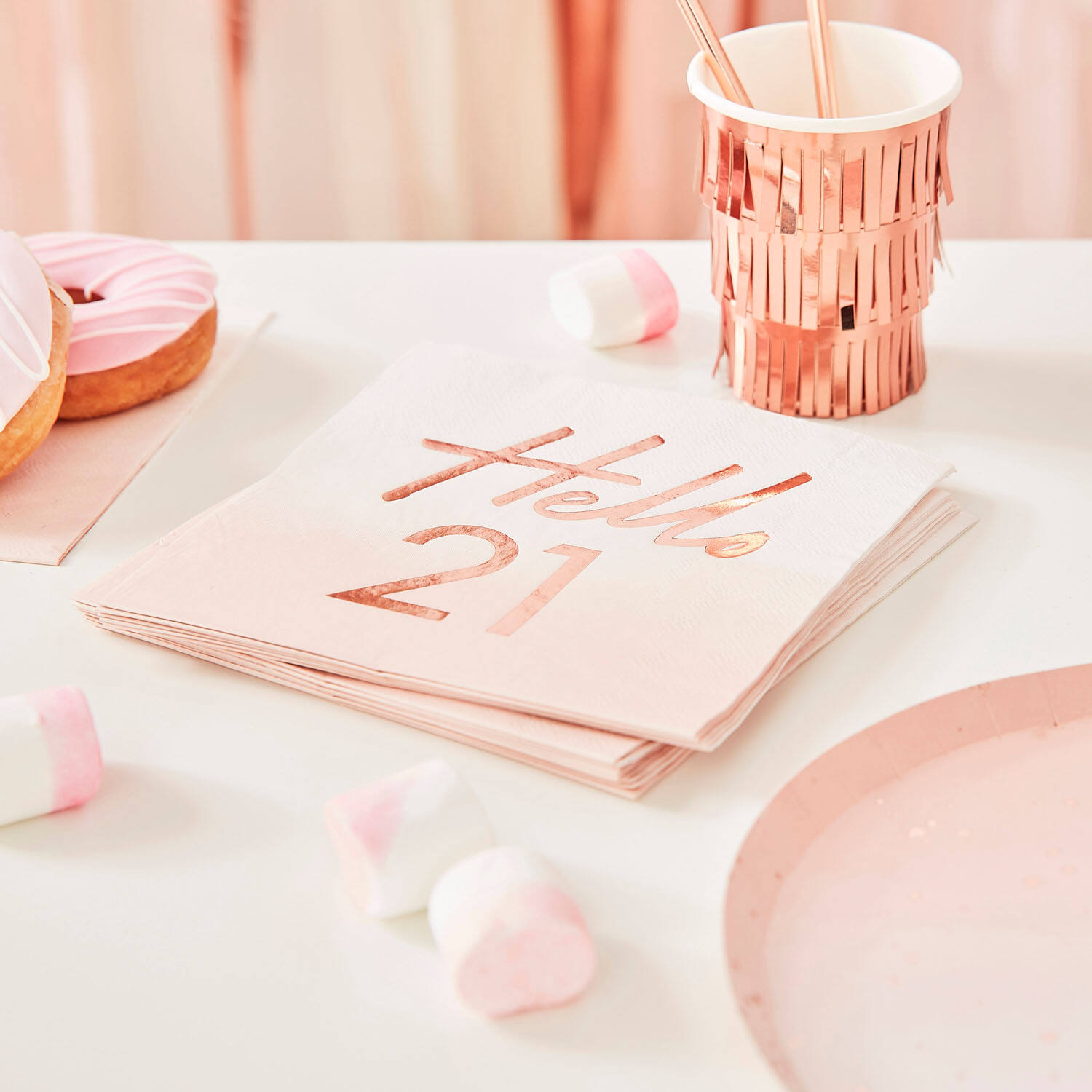 Rose Gold Foiled Watercolour Napkin - Hello 21