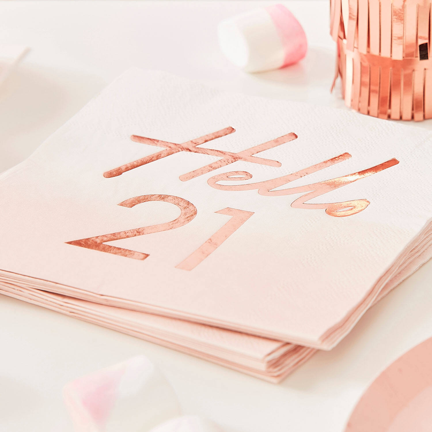 Rose Gold Foiled Watercolour Napkin - Hello 21