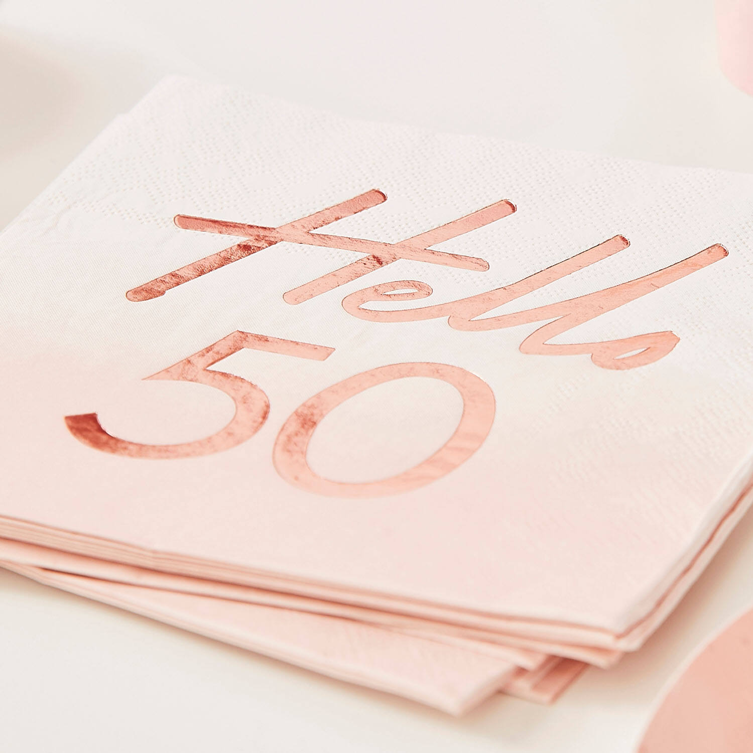 Rose Gold Foiled Watercolour Napkin - Hello 50
