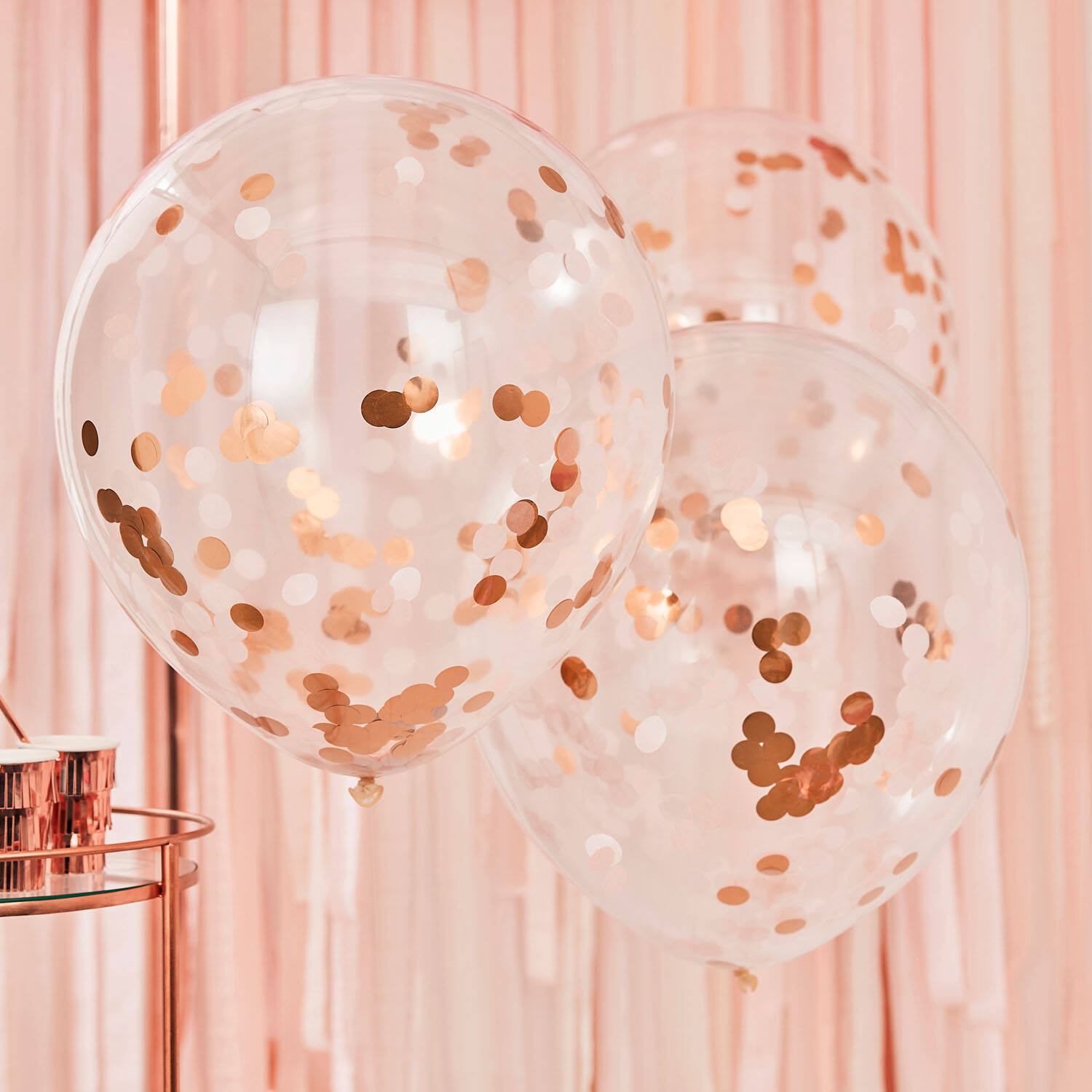 Giant Rose Gold and Blush confetti balloons