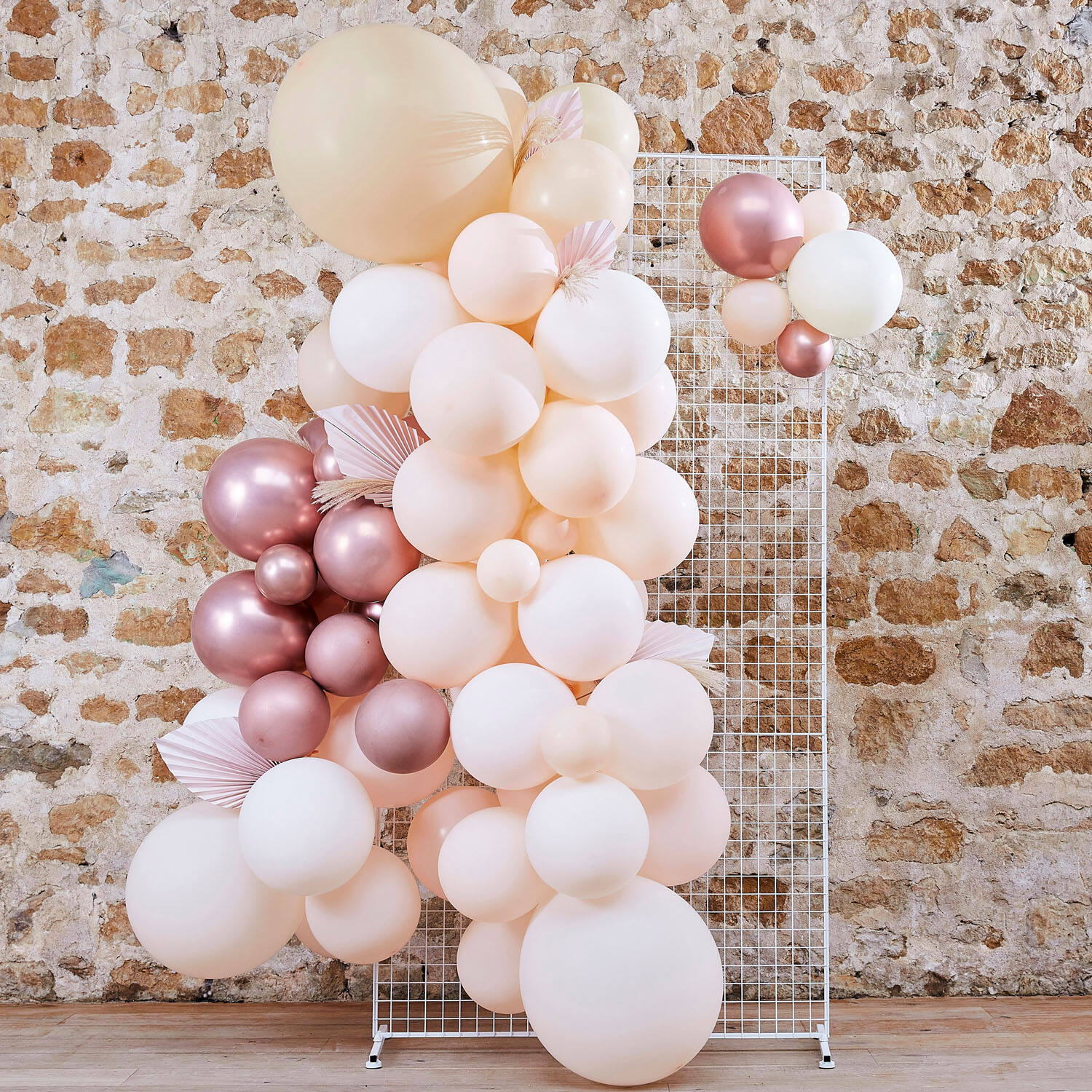 Balloon Arch - White, Peach and Rose Gold with Fans