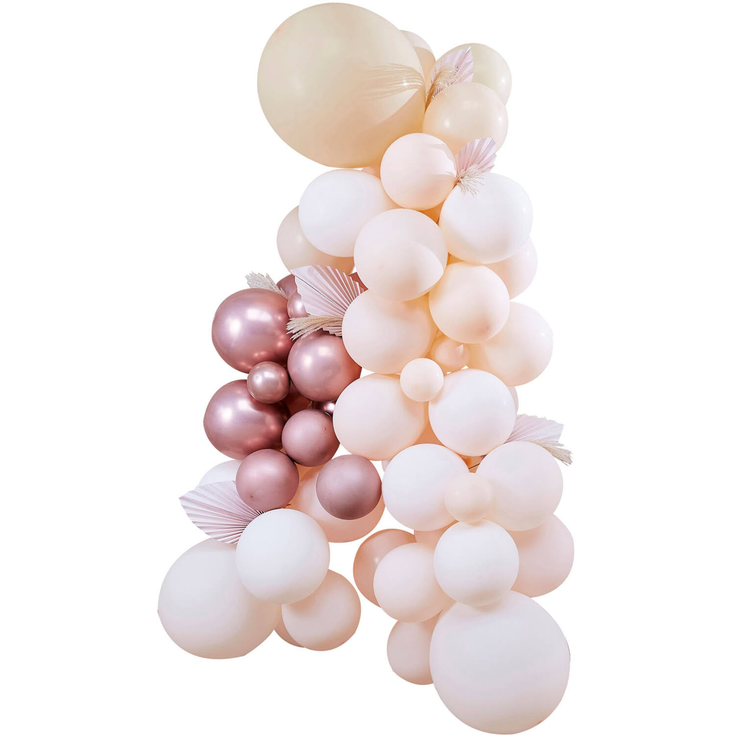 Balloon Arch - White, Peach and Rose Gold with Fans