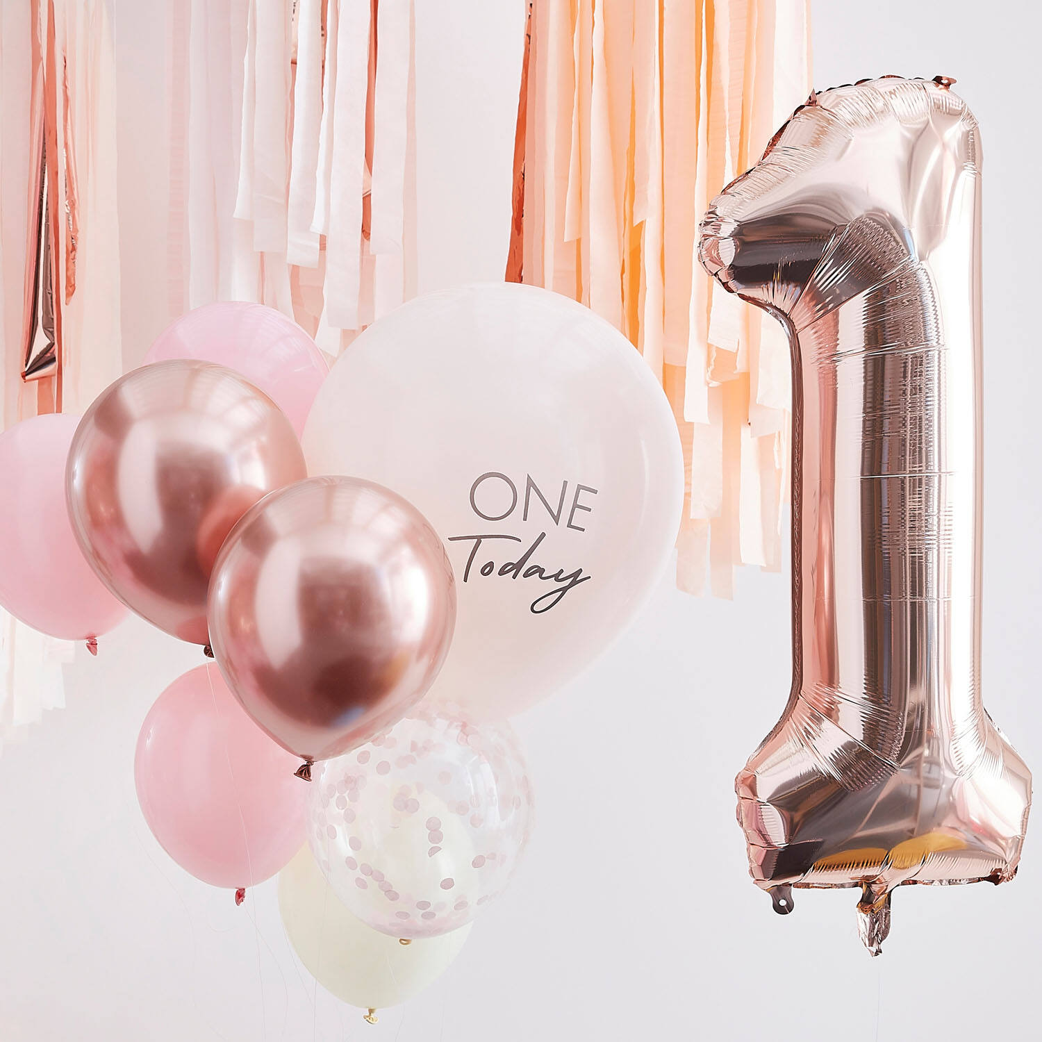 Balloons - Pink and Rose Gold 1 Today Balloon Bundle