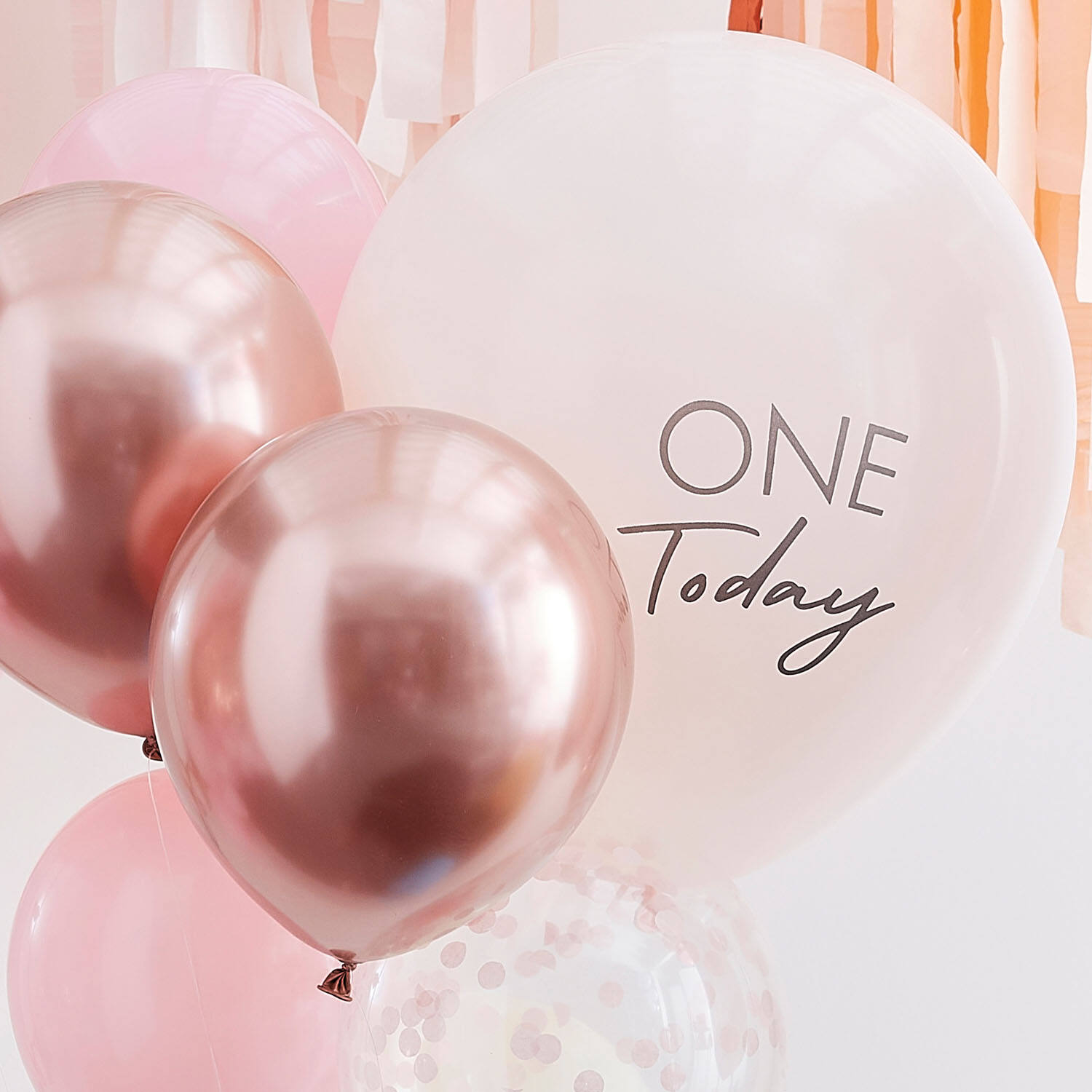 Balloons - Pink and Rose Gold 1 Today Balloon Bundle