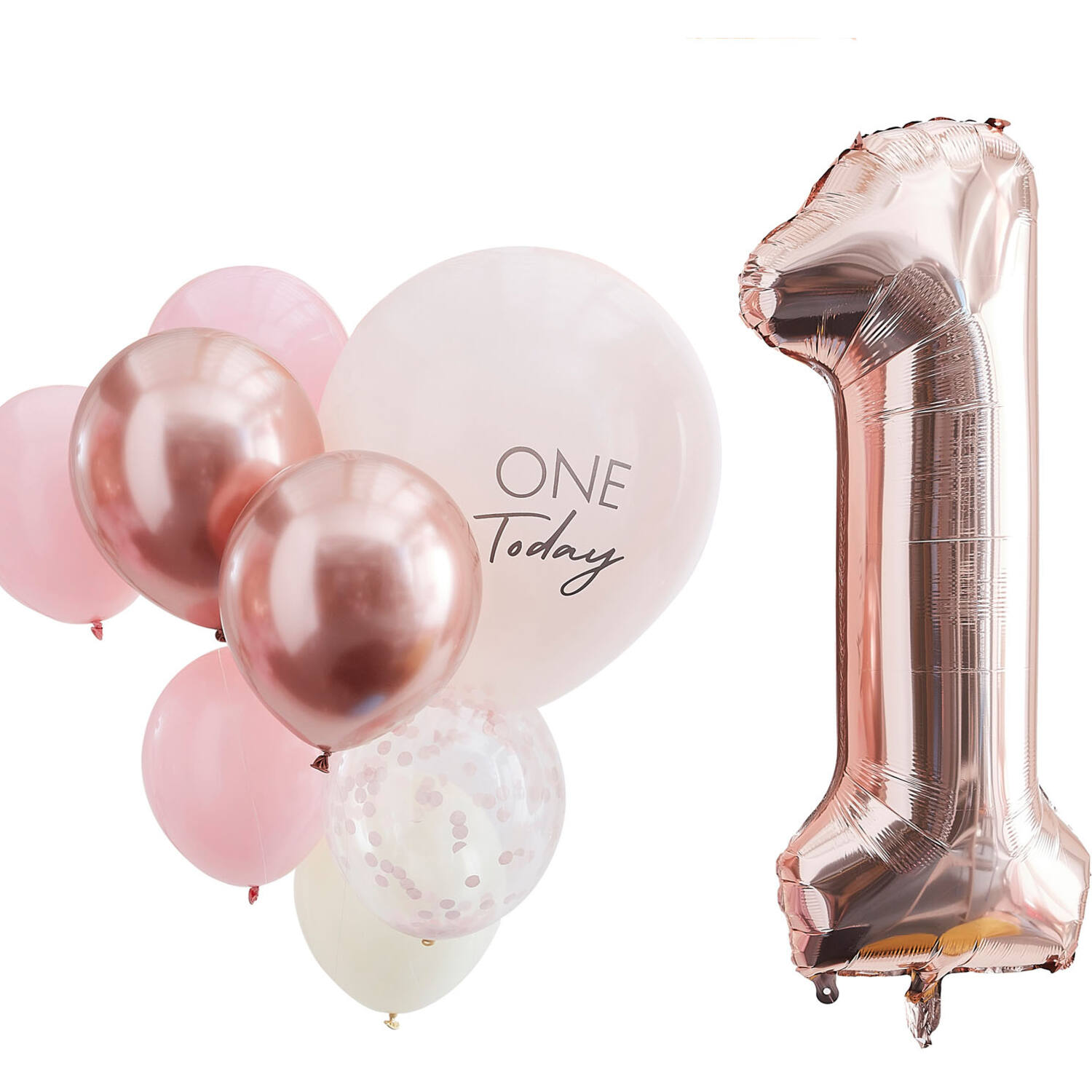 Balloons - Pink and Rose Gold 1 Today Balloon Bundle
