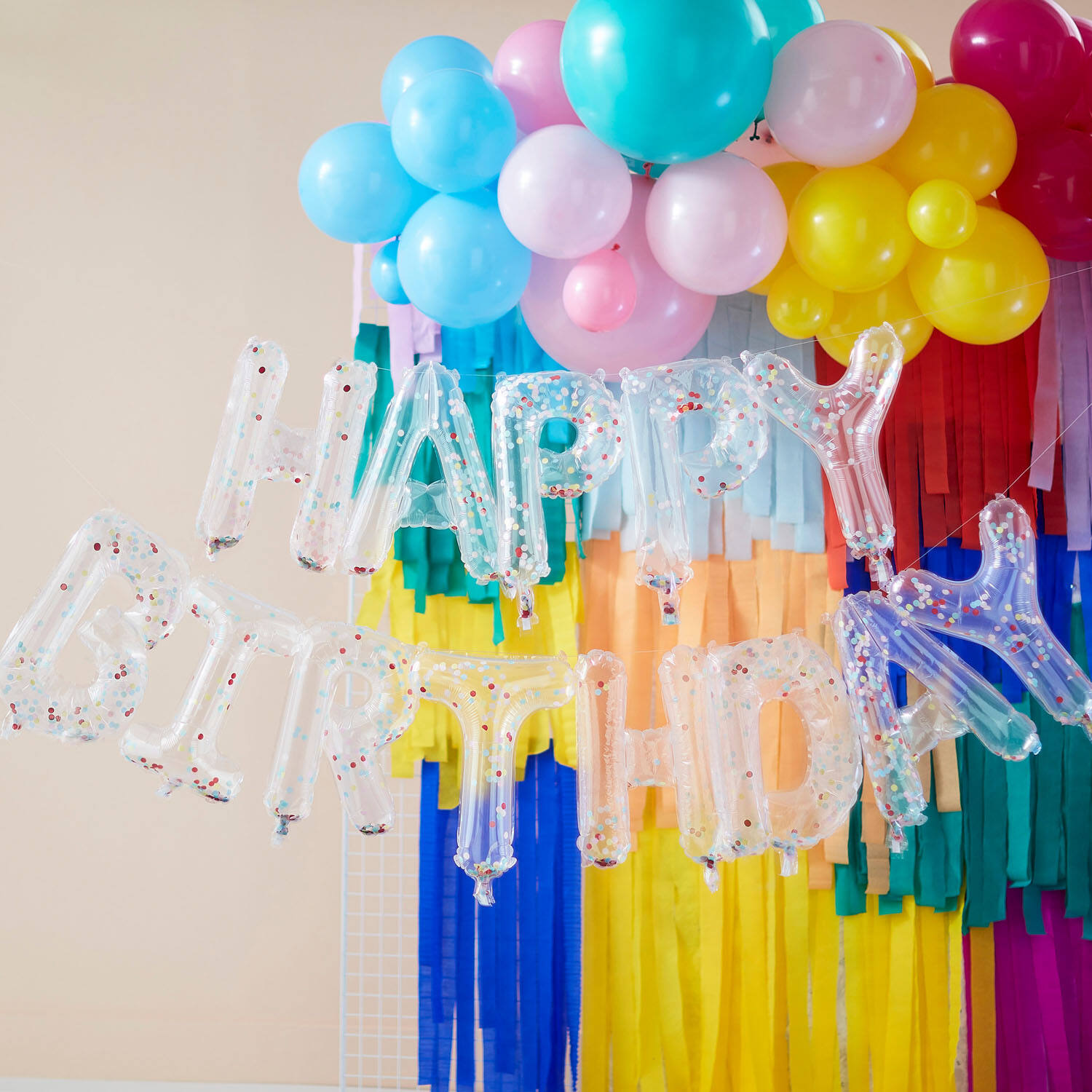 Balloon Bunting - Brights Confetti Clear Foil