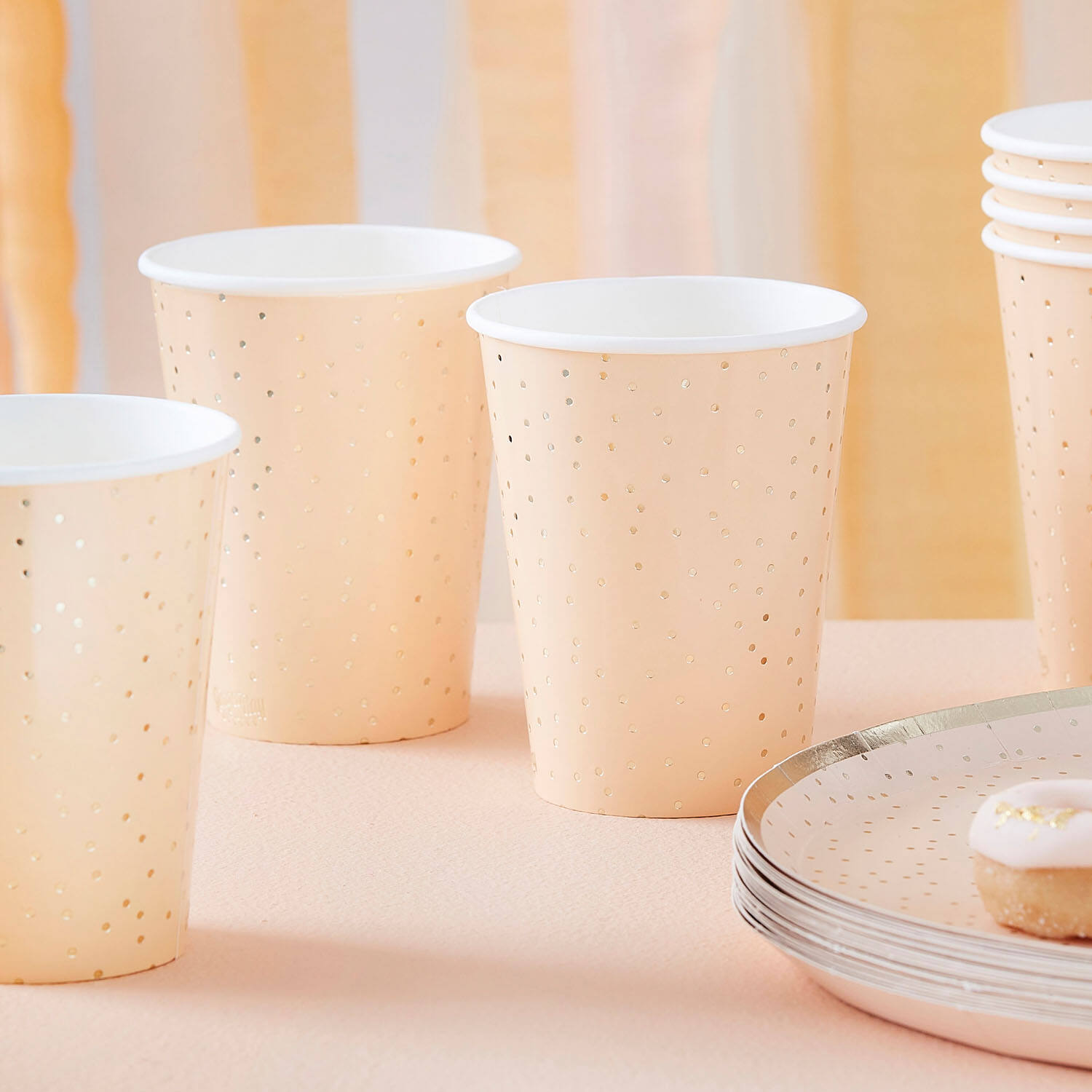 Cup - Peach Ditsy Dot with fringe - Foiled