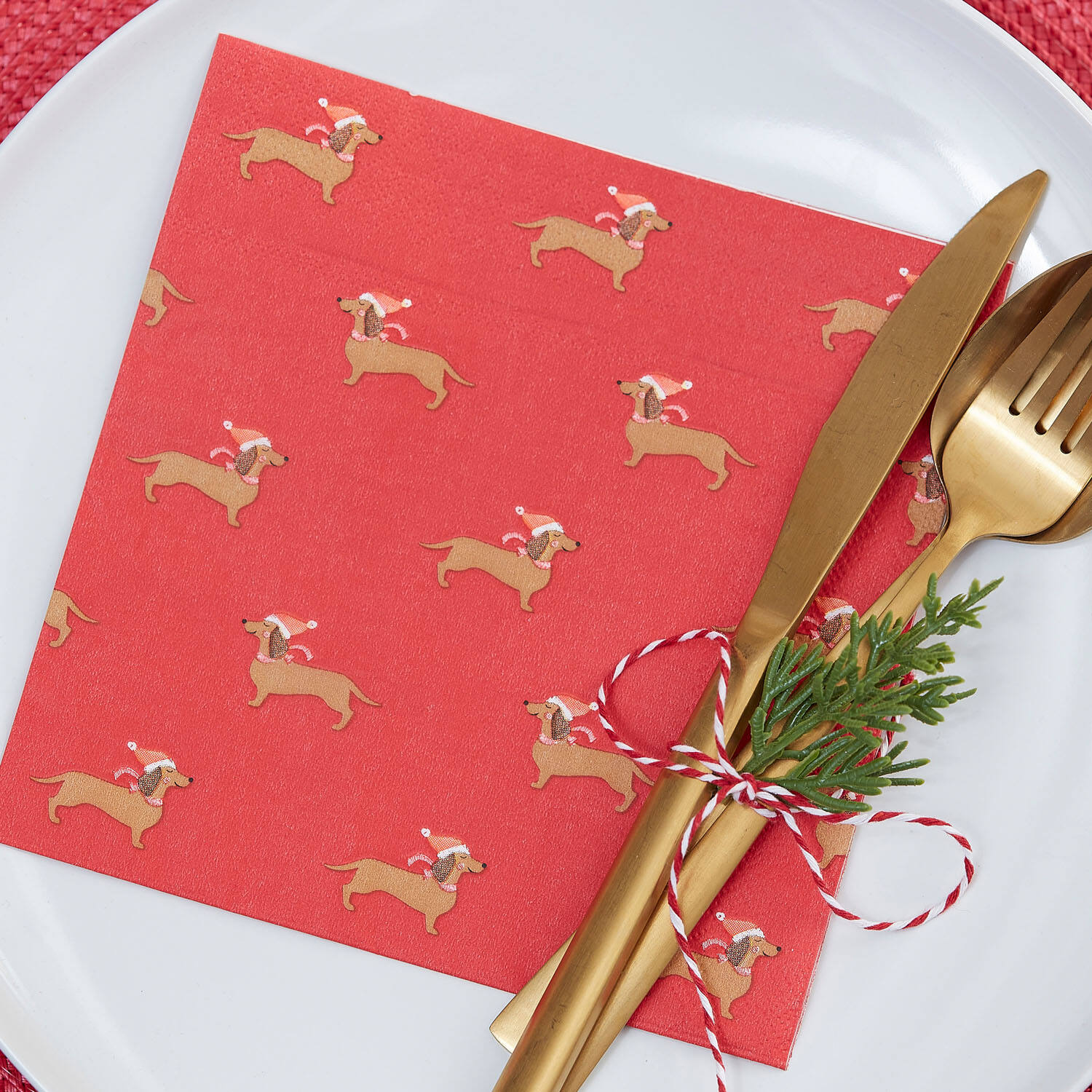 Napkin - Red - Festive Sausage Dog