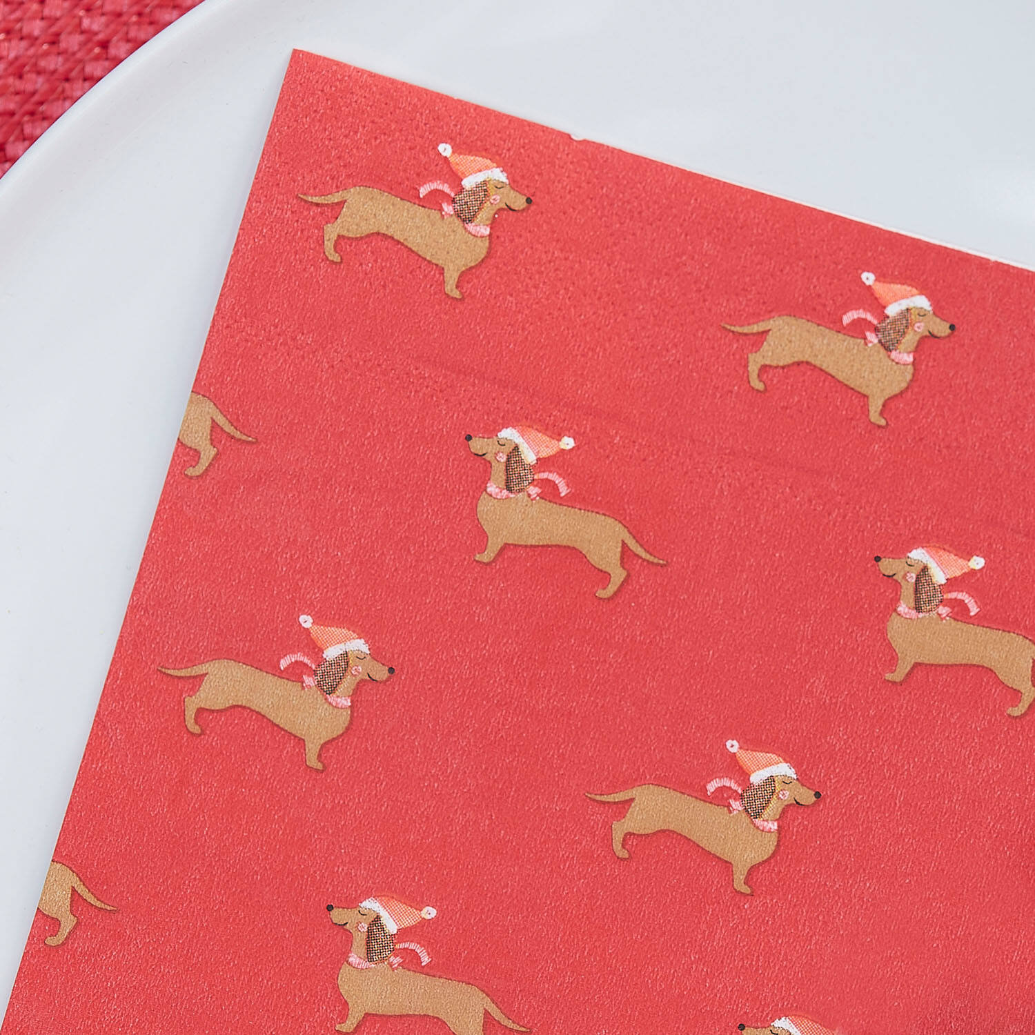 Napkin - Red - Festive Sausage Dog