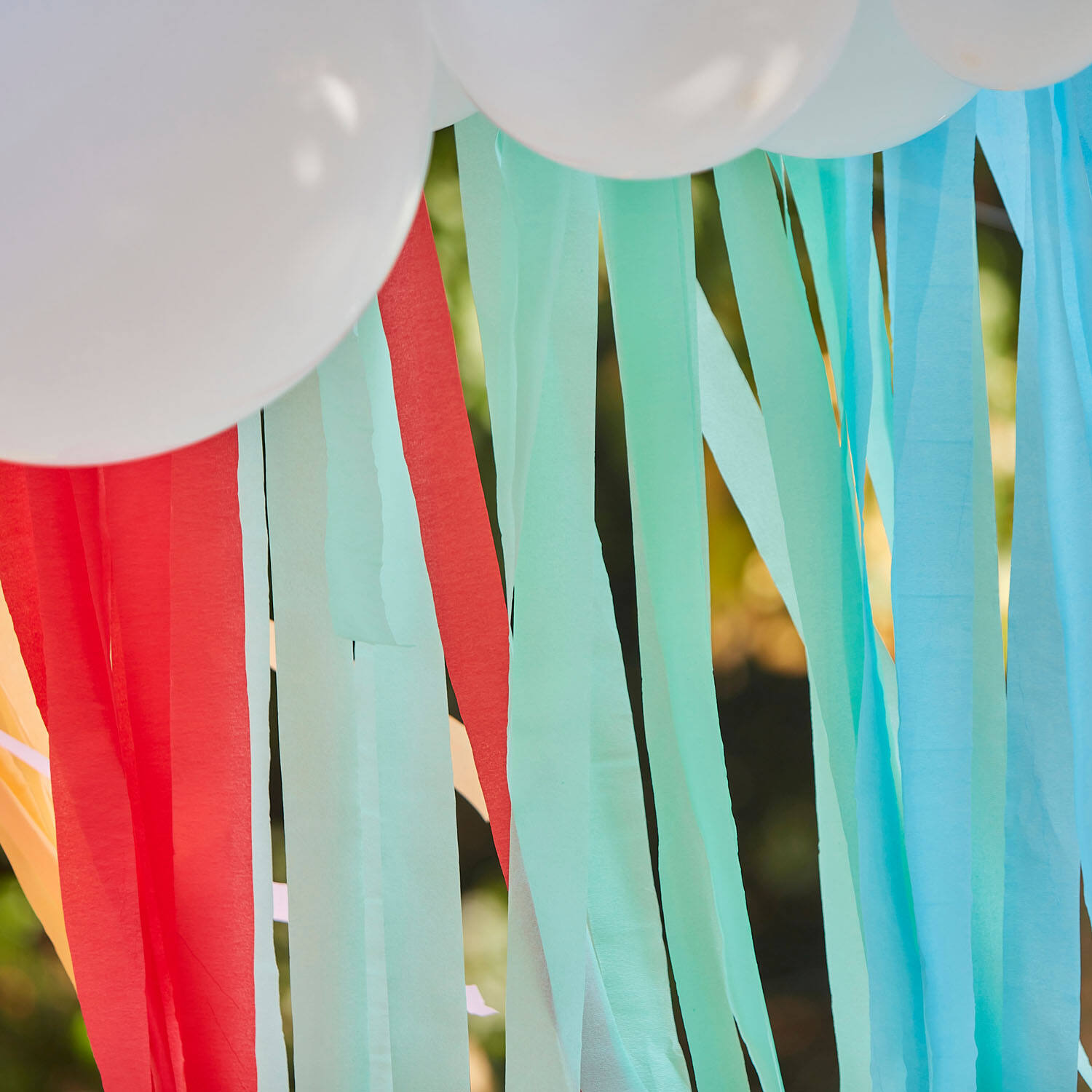 Balloon Backdrop - Balloon Garland and Streamers - White and Brights