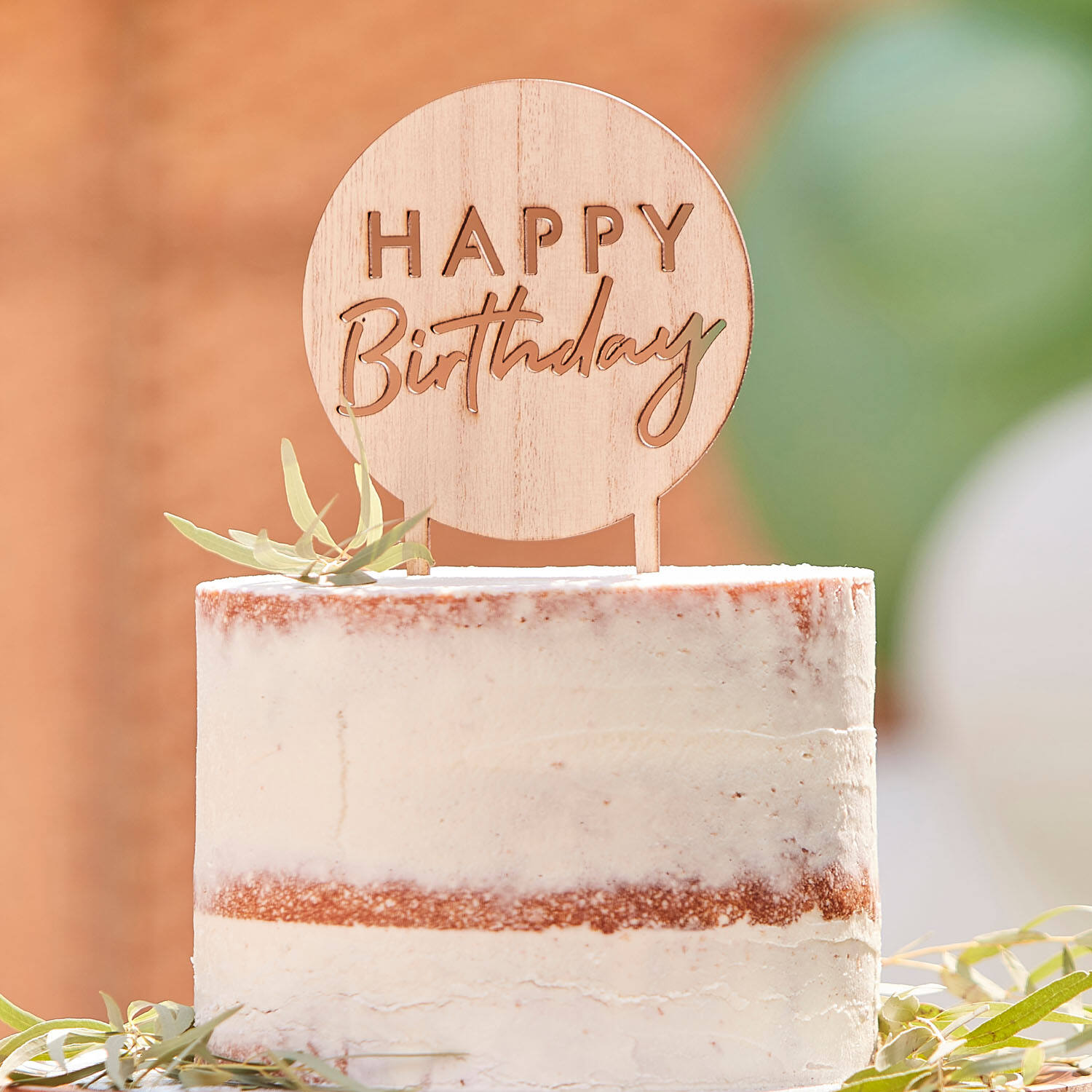 Cake Topper - Happy Birthday - Round - Wooden