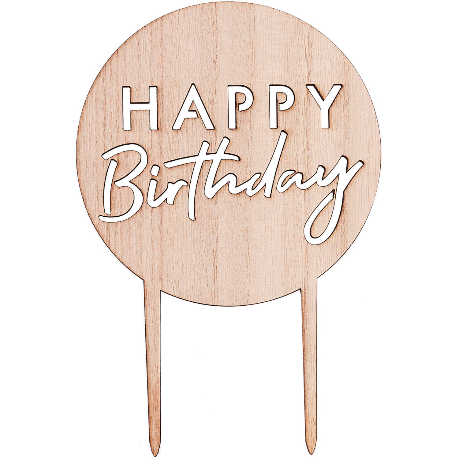Cake Topper - Happy Birthday - Round - Wooden