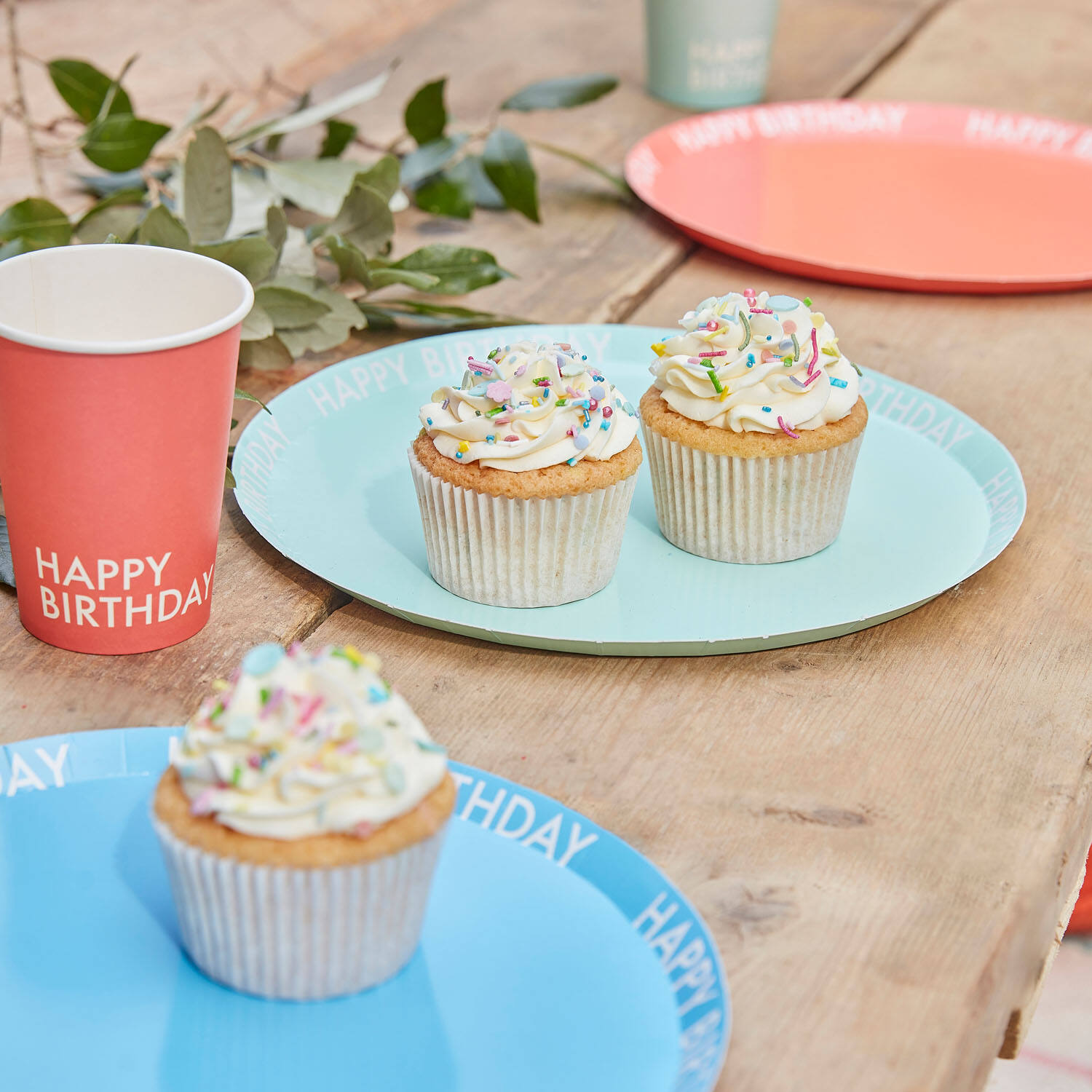 Eco Paper Plates - Happy Birthday Rim - Mixed Colours