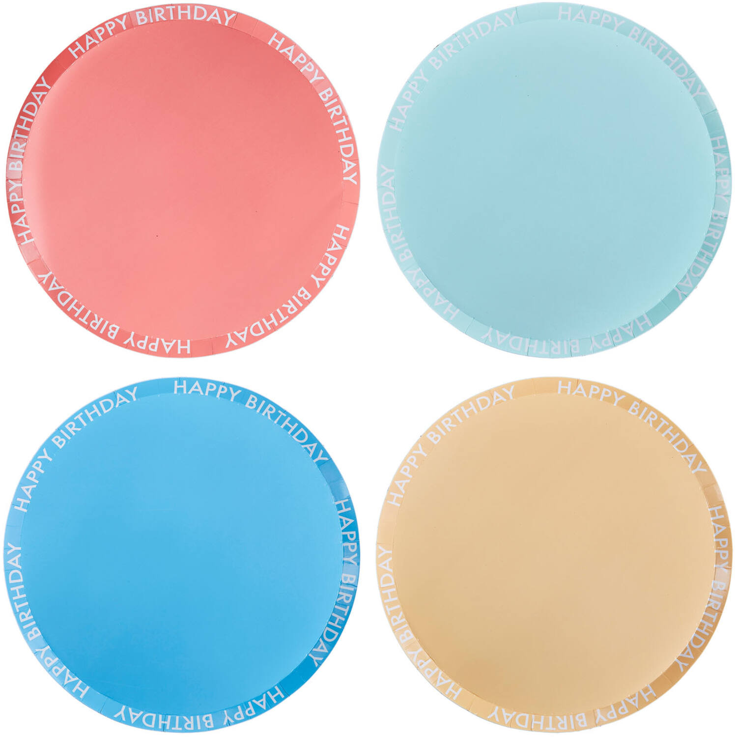 Eco Paper Plates - Happy Birthday Rim - Mixed Colours