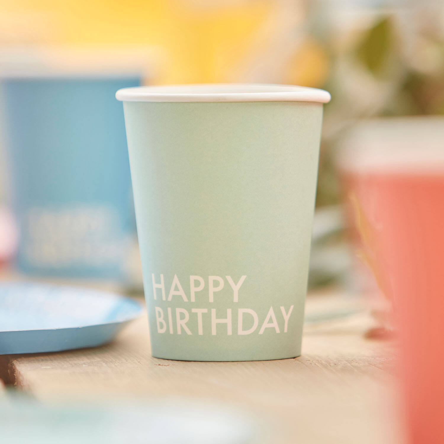 Eco Paper Cups - Happy Birthday - Mixed Colours