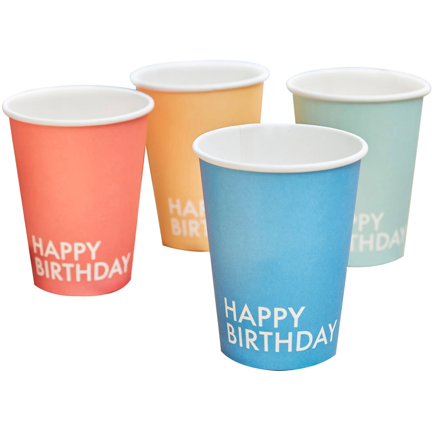 Eco Paper Cups - Happy Birthday - Mixed Colours