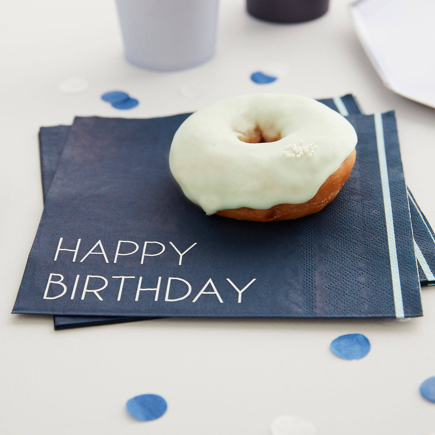 Eco Paper Napkins - Happy Birthday - Navy & Light Blue
