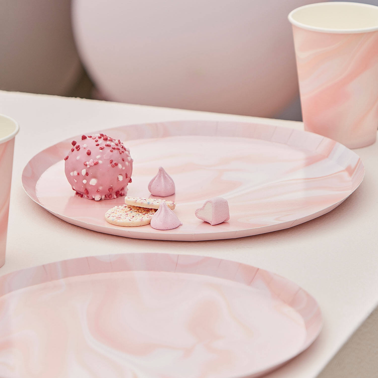 Eco Paper Plates - Marble - Pink