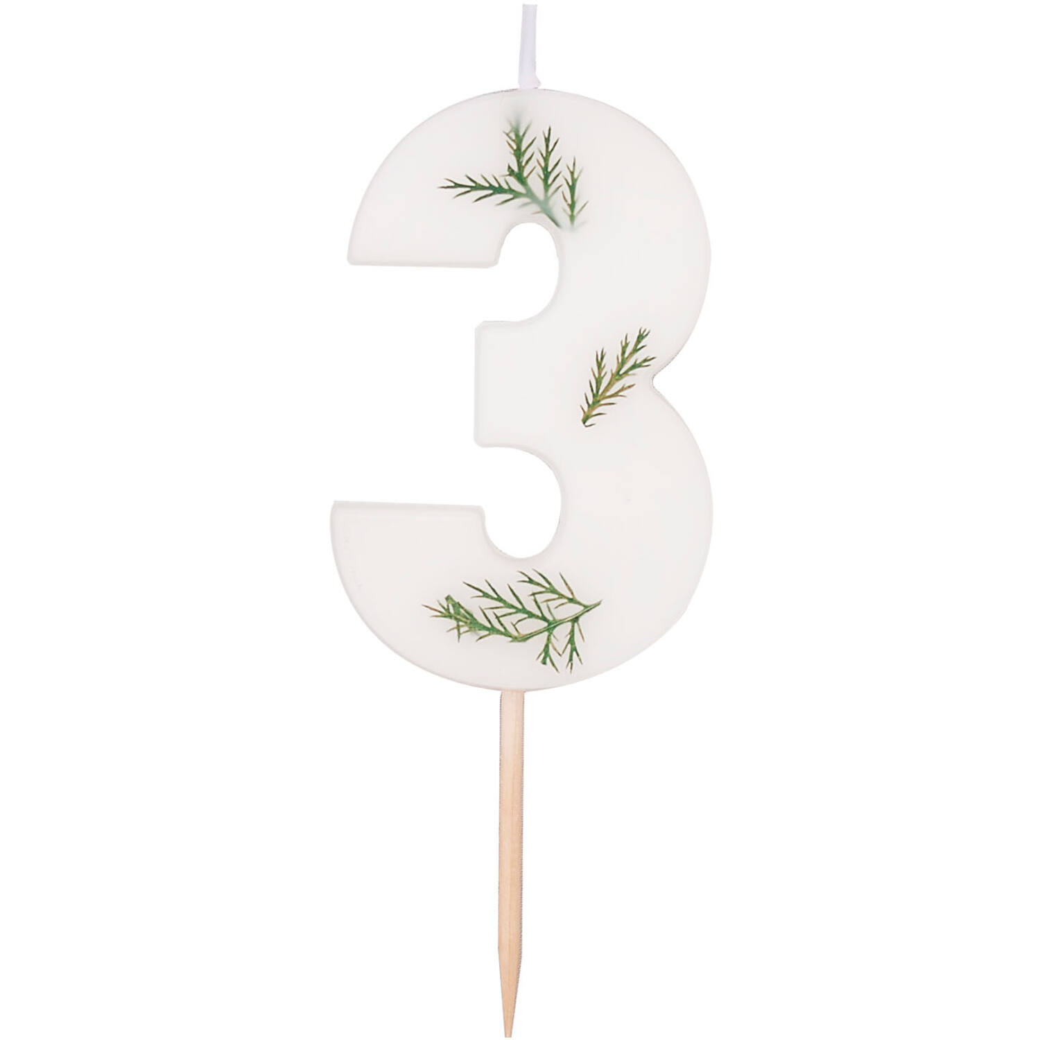Candle - Number 3 - Pressed Foliage